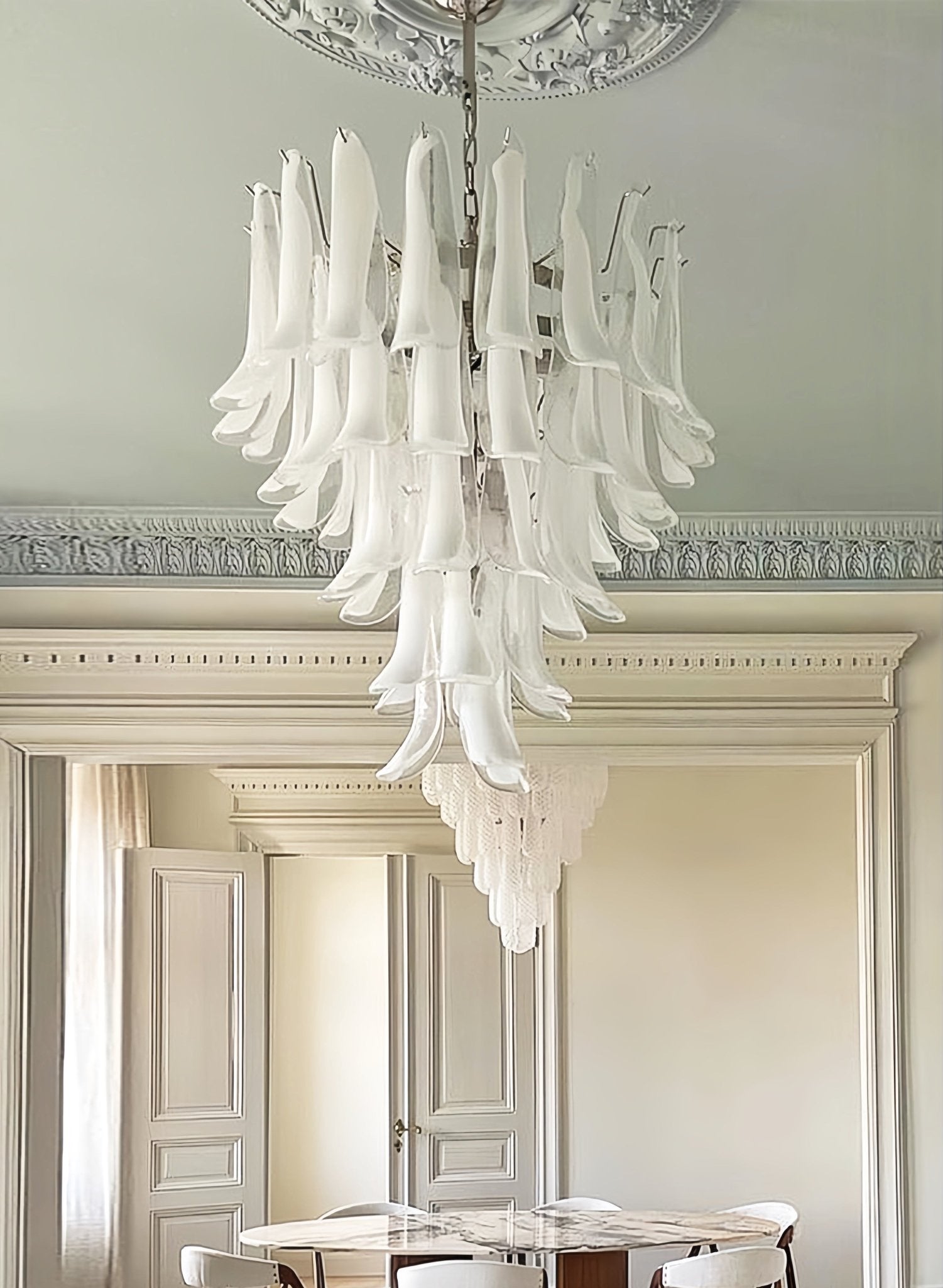 Aurora Chandelier Clear Murano Glass Petal Vintage - Blowlighting