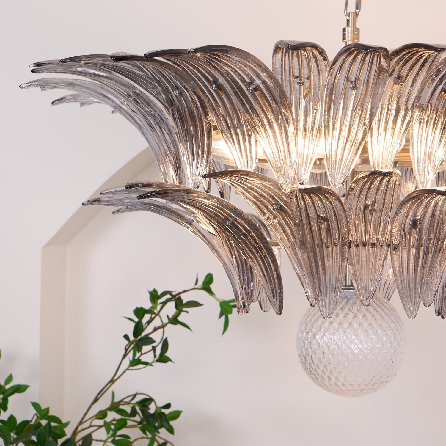 Aurora Chandelier Palmette Clear Murano Glass Leaf Layered - Neutralighting
