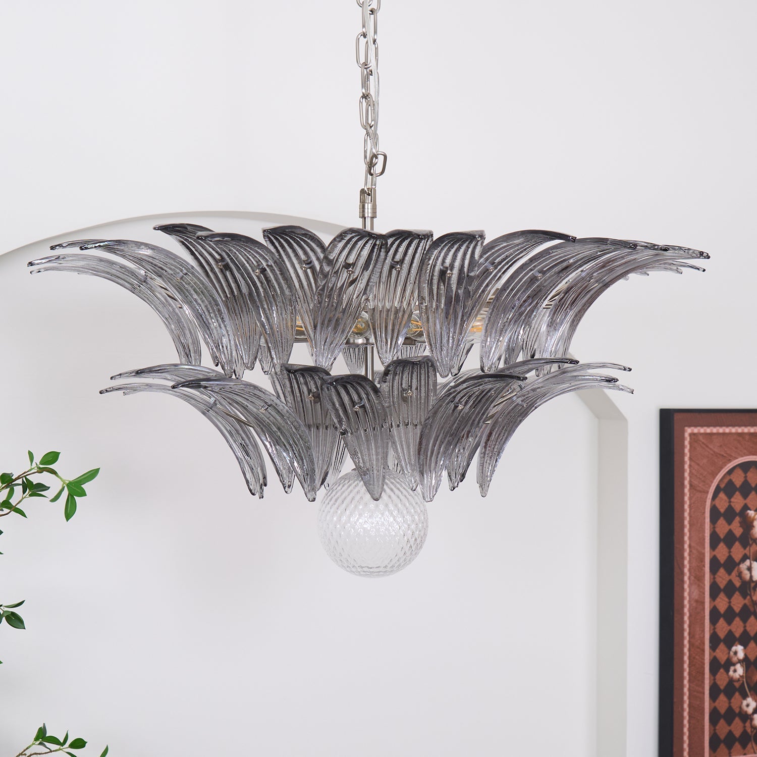 Aurora Chandelier Palmette Clear Murano Glass Leaf Layered - Neutralighting