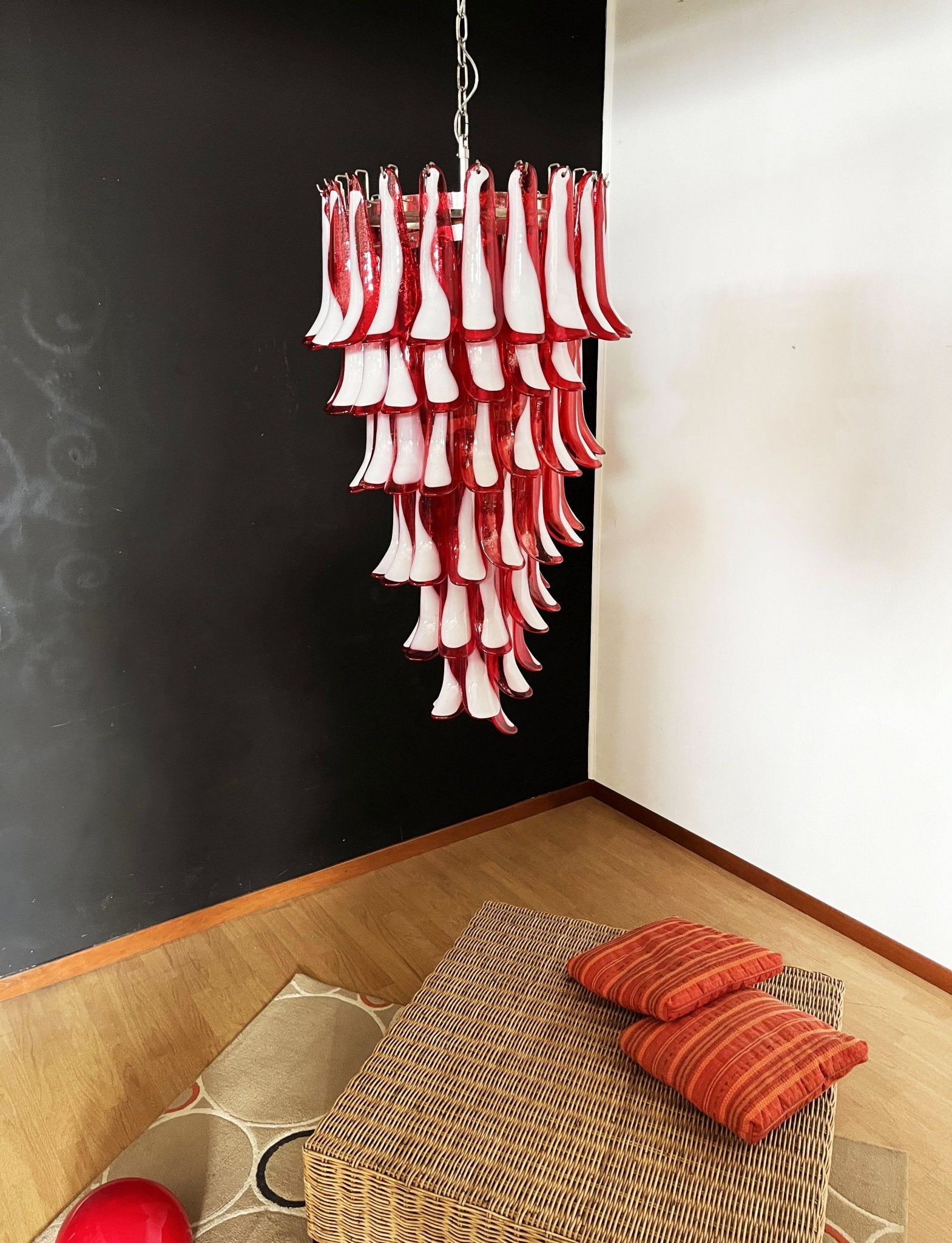 Aurora Chandelier Red White Murano Spiral Petals - Neutralighting