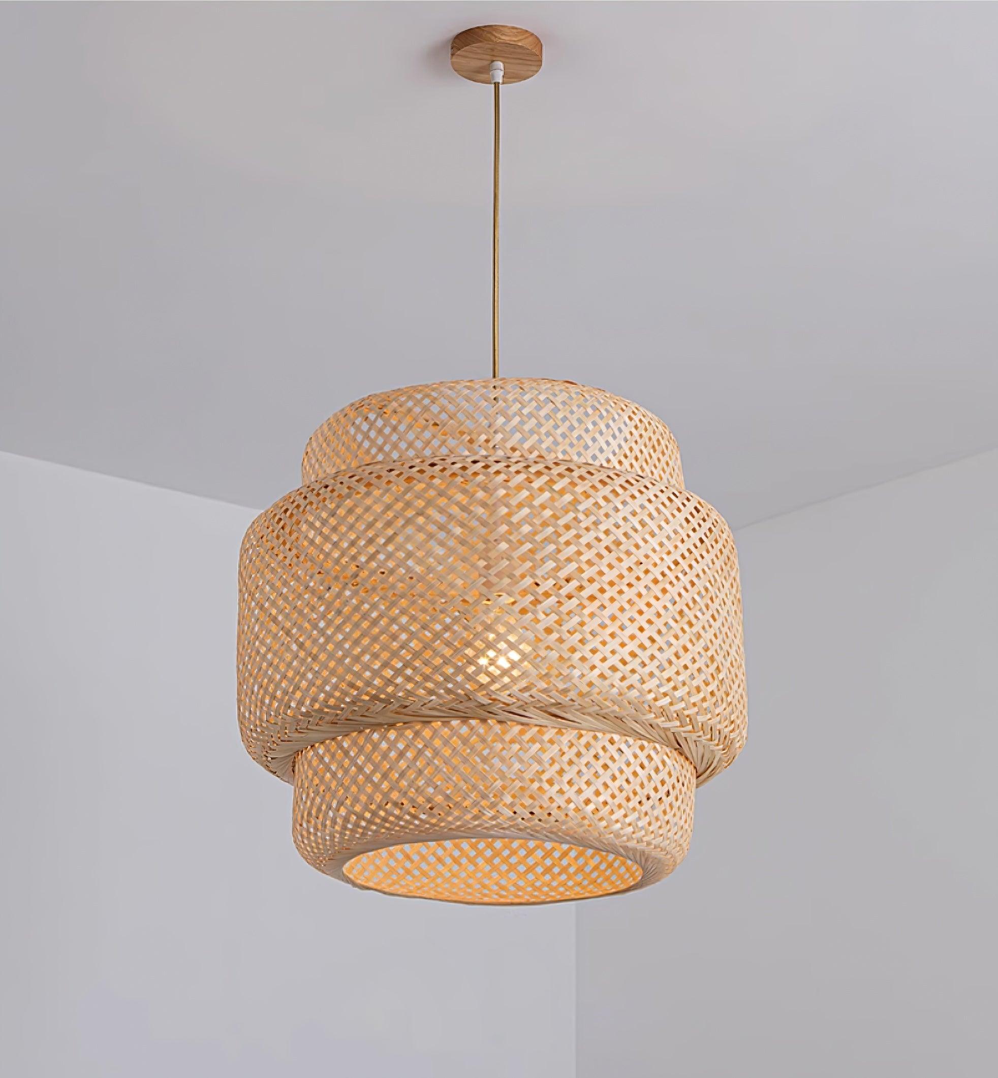 Pendant Lamp Double Layer Woven Bamboo Shade Organic Natural - Letslighting