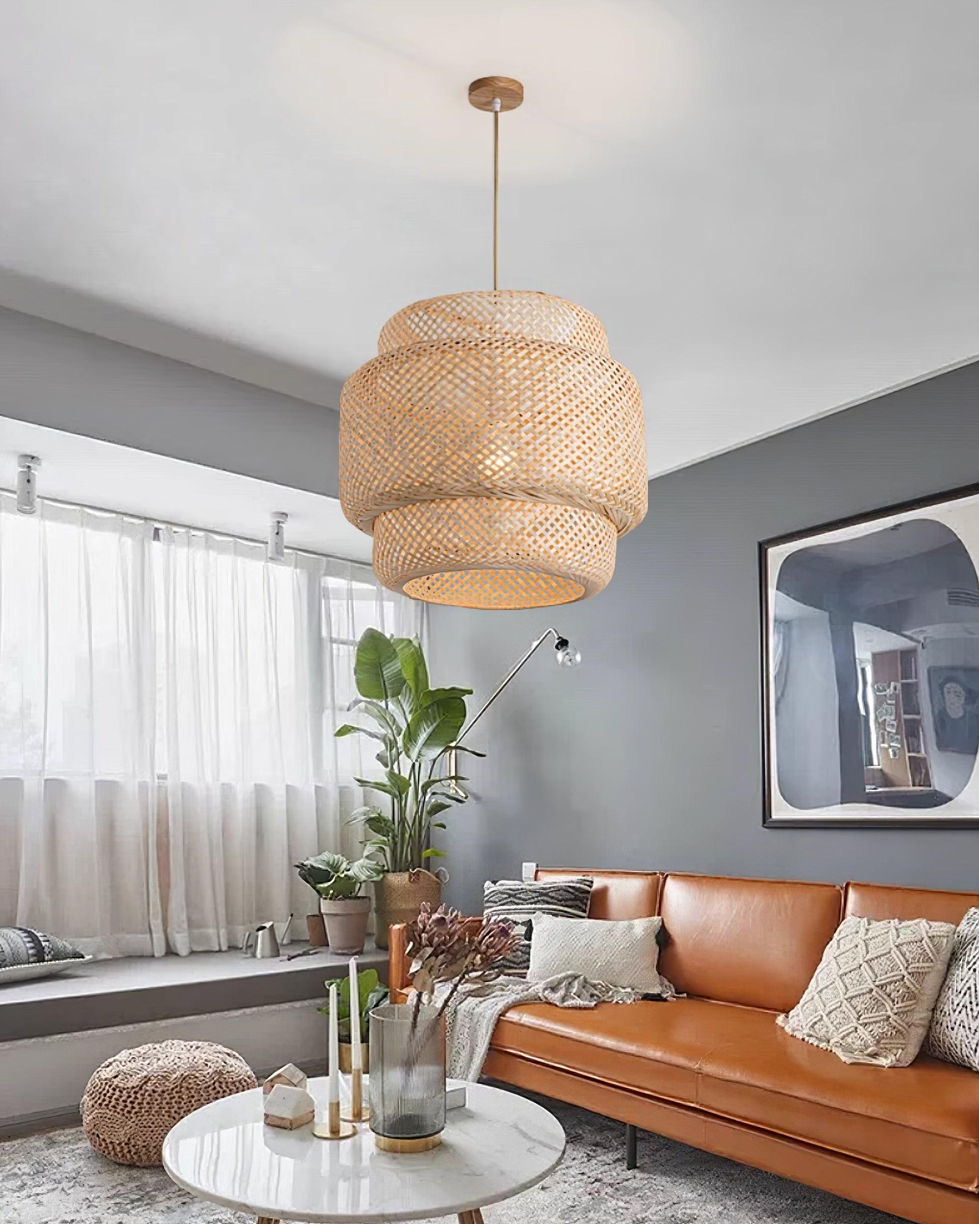 Pendant Lamp Double Layer Woven Bamboo Shade Organic Natural - Letslighting