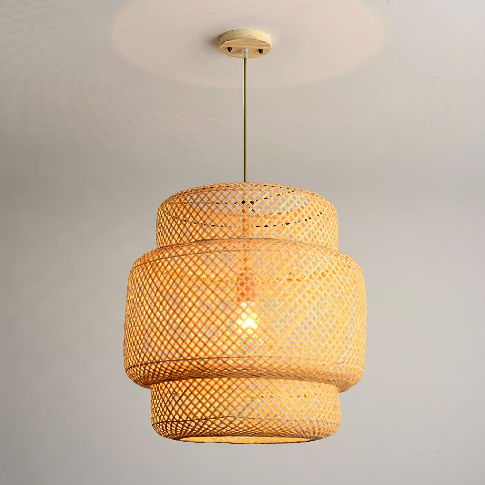 Pendant Lamp Double Layer Woven Bamboo Shade Organic Natural - Letslighting