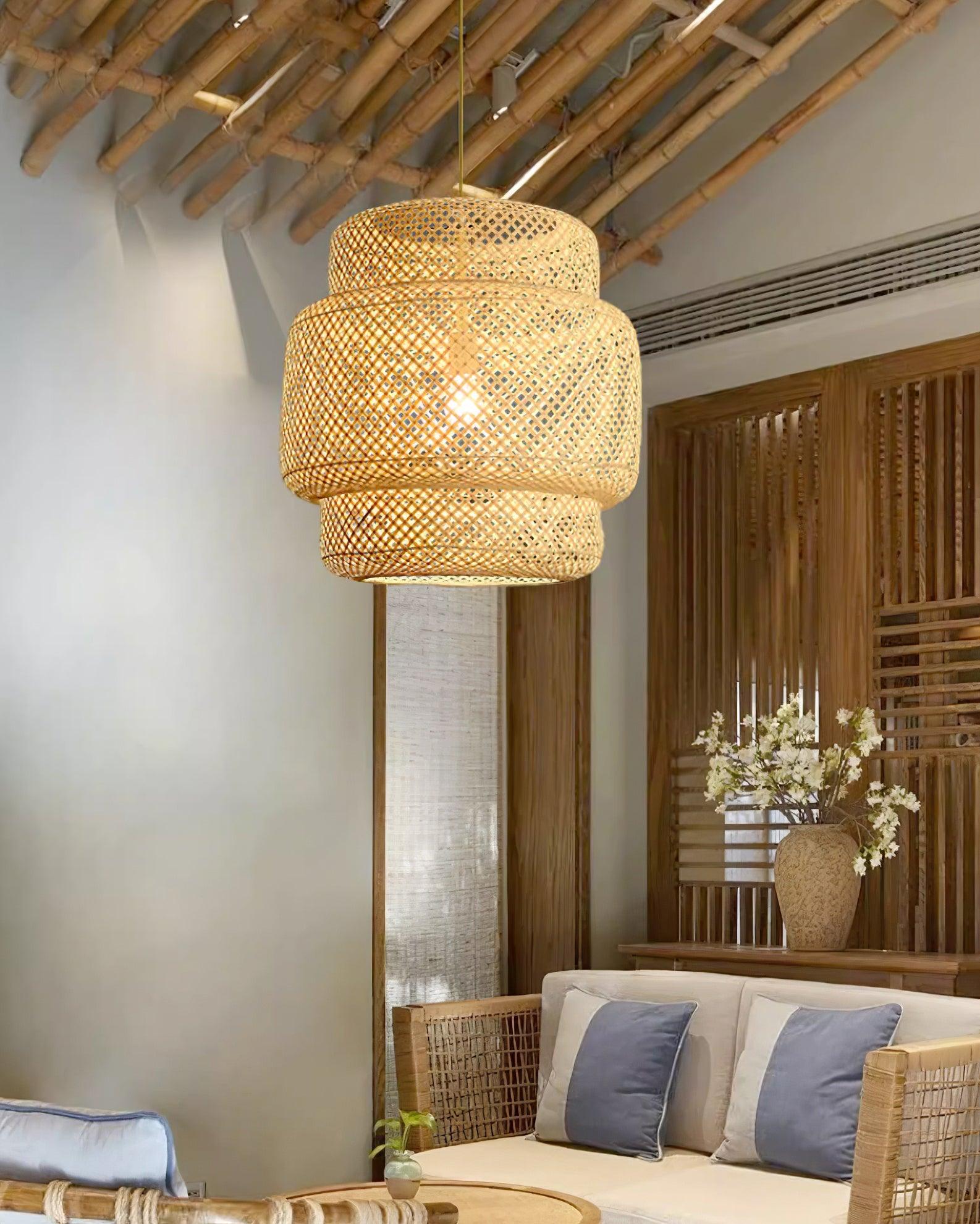 Pendant Lamp Double Layer Woven Bamboo Shade Organic Natural - Letslighting