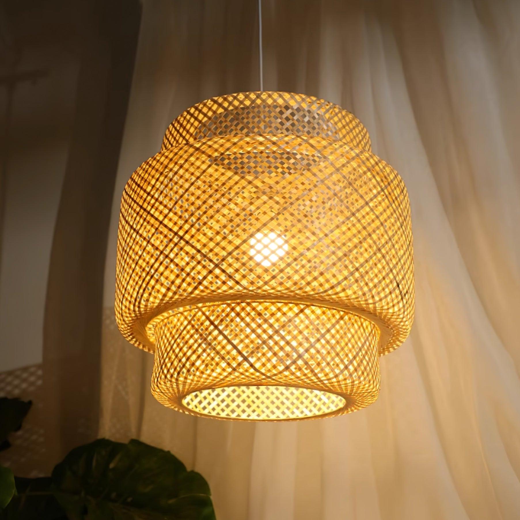 Pendant Lamp Double Layer Woven Bamboo Shade Organic Natural - Letslighting