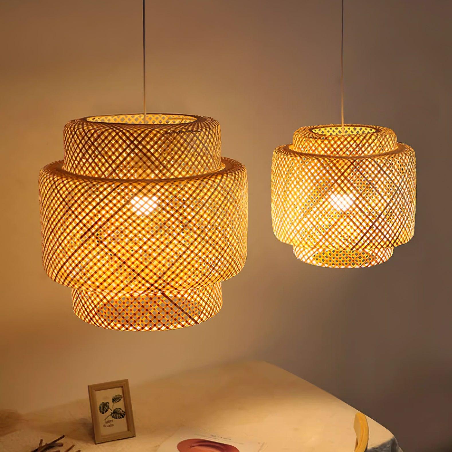 Pendant Lamp Double Layer Woven Bamboo Shade Organic Natural - Letslighting