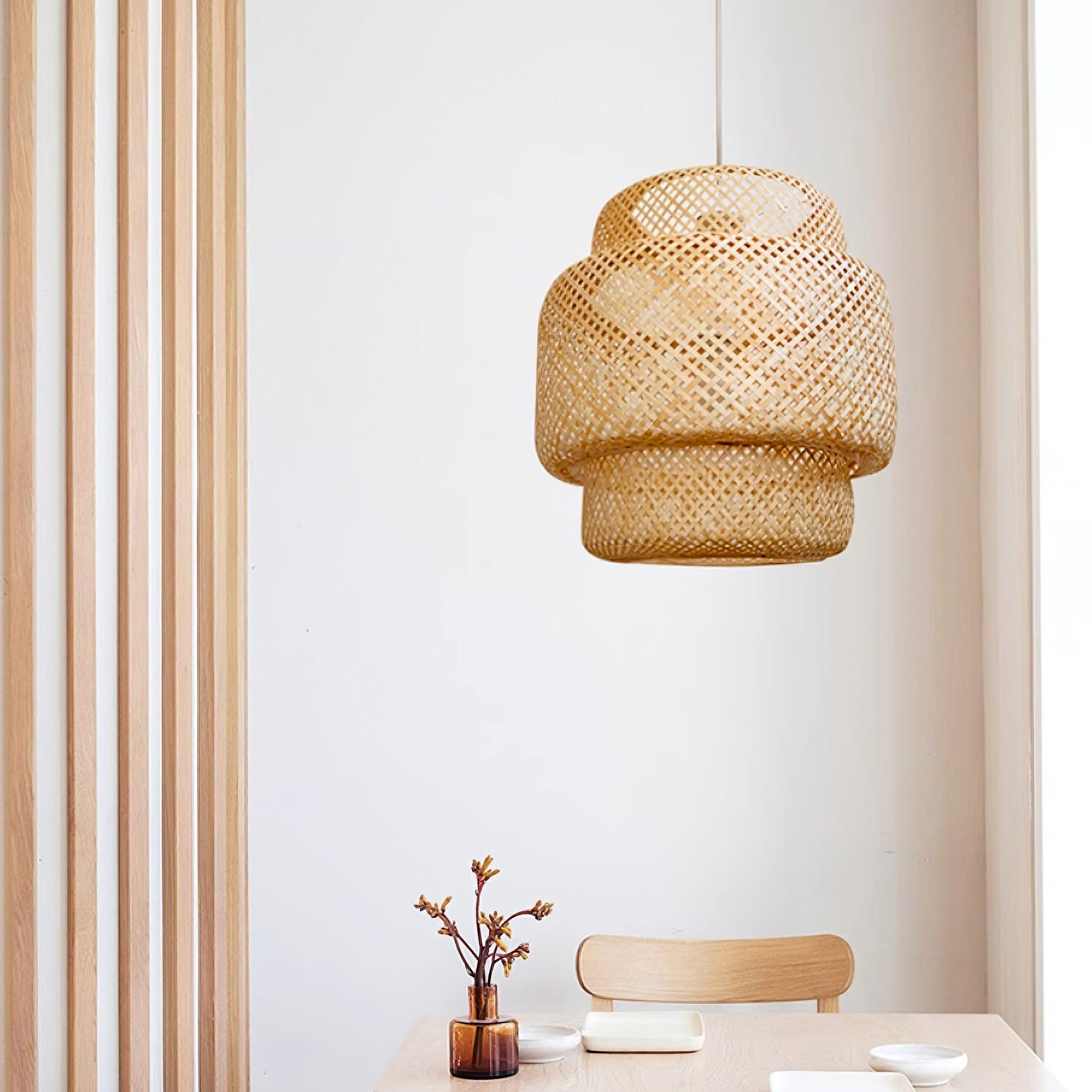 Pendant Lamp Double Layer Woven Bamboo Shade Organic Natural - Letslighting