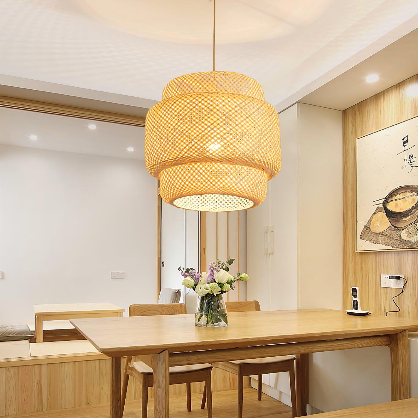 Pendant Lamp Double Layer Woven Bamboo Shade Organic Natural - Letslighting