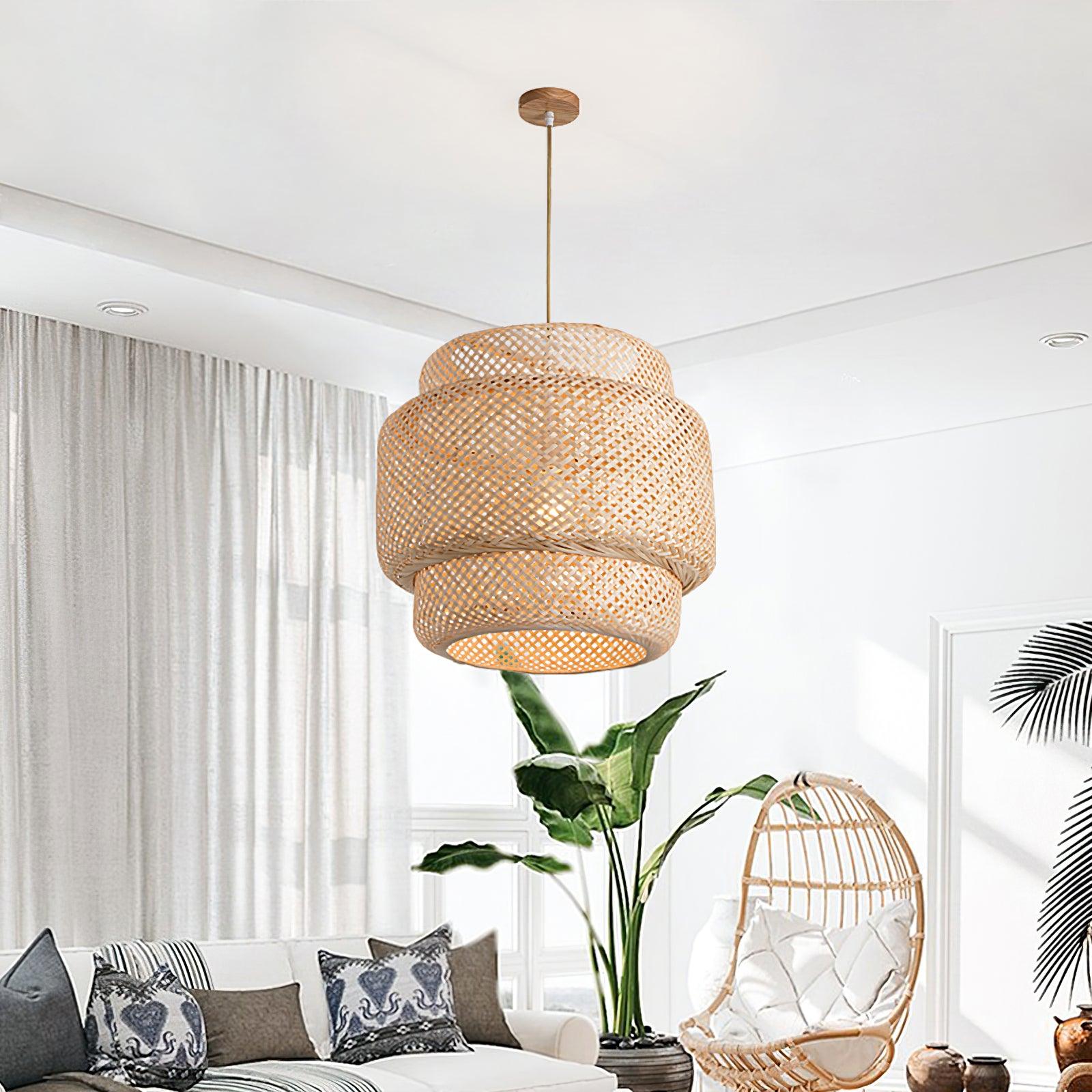 Pendant Lamp Double Layer Woven Bamboo Shade Organic Natural - Letslighting