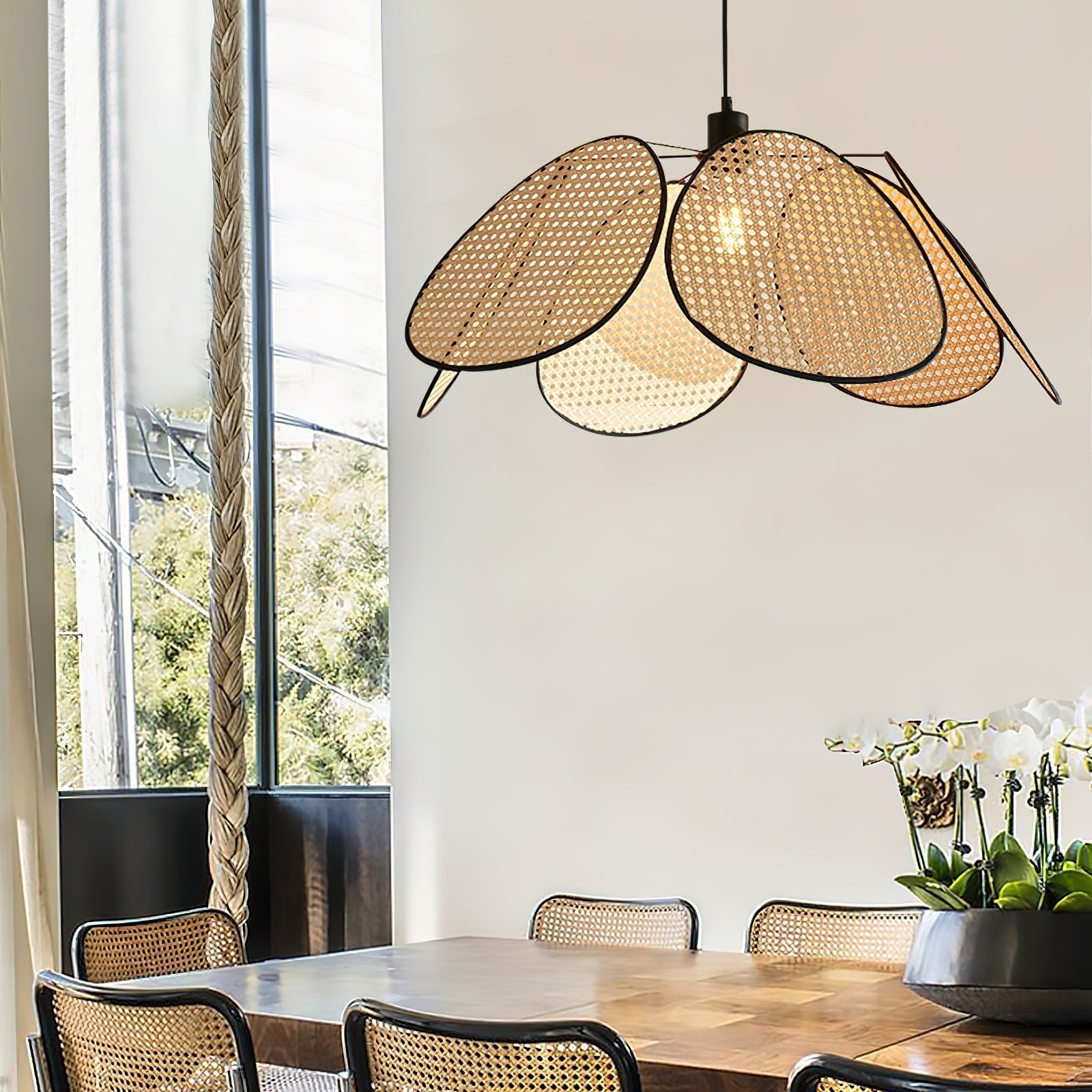 Chandelier with Rattan Petals and Metal Frame Ambient Bohemian - Letslighting