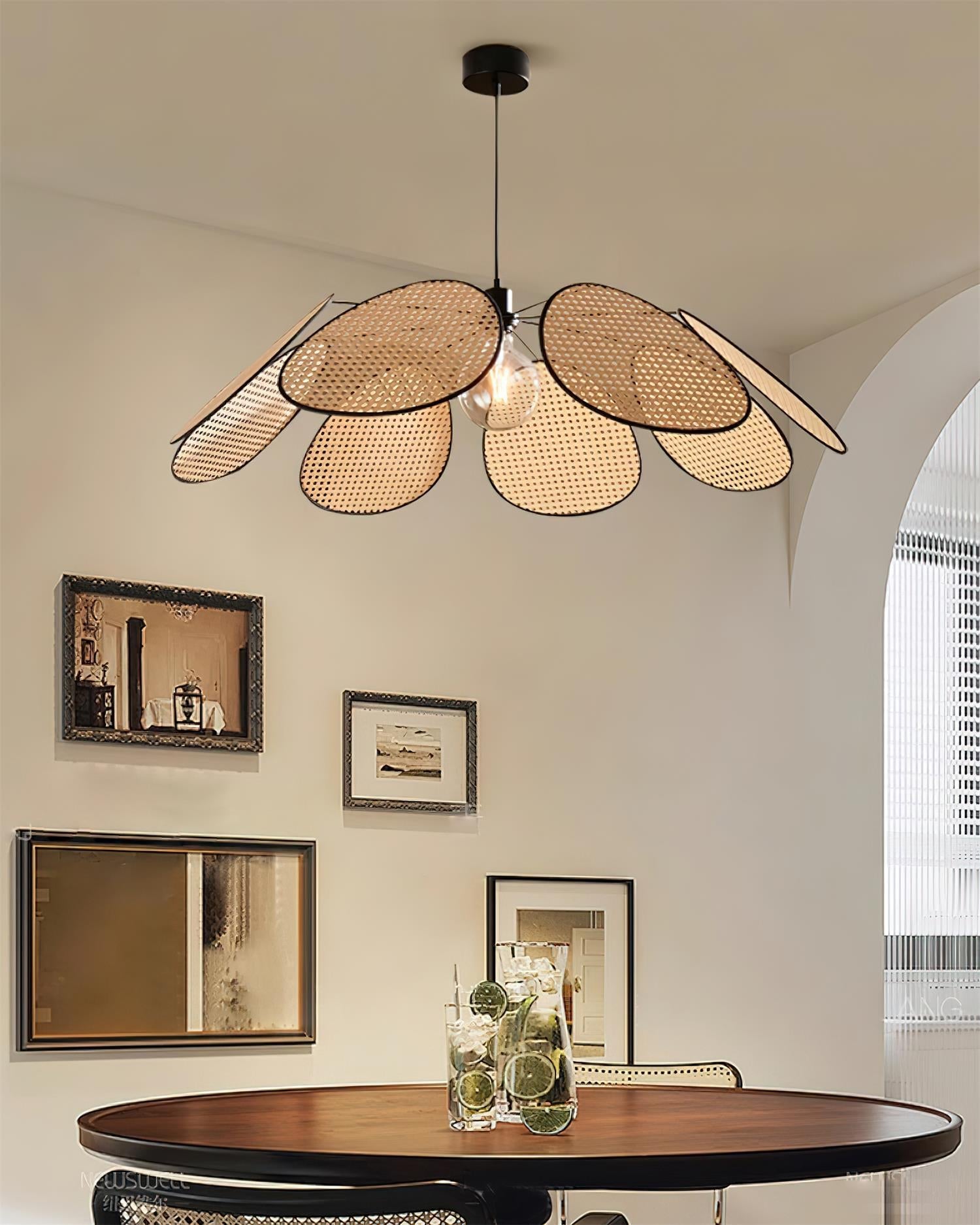 Chandelier with Rattan Petals and Metal Frame Ambient Bohemian - Letslighting