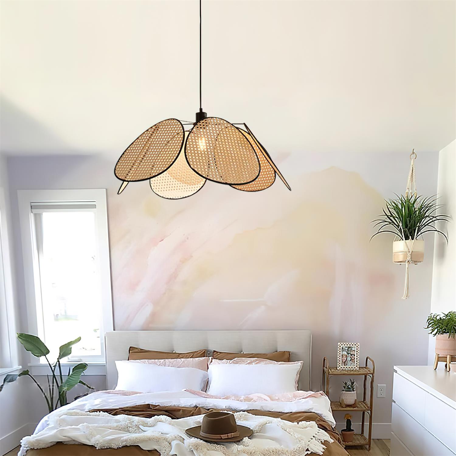Chandelier with Rattan Petals and Metal Frame Ambient Bohemian - Letslighting