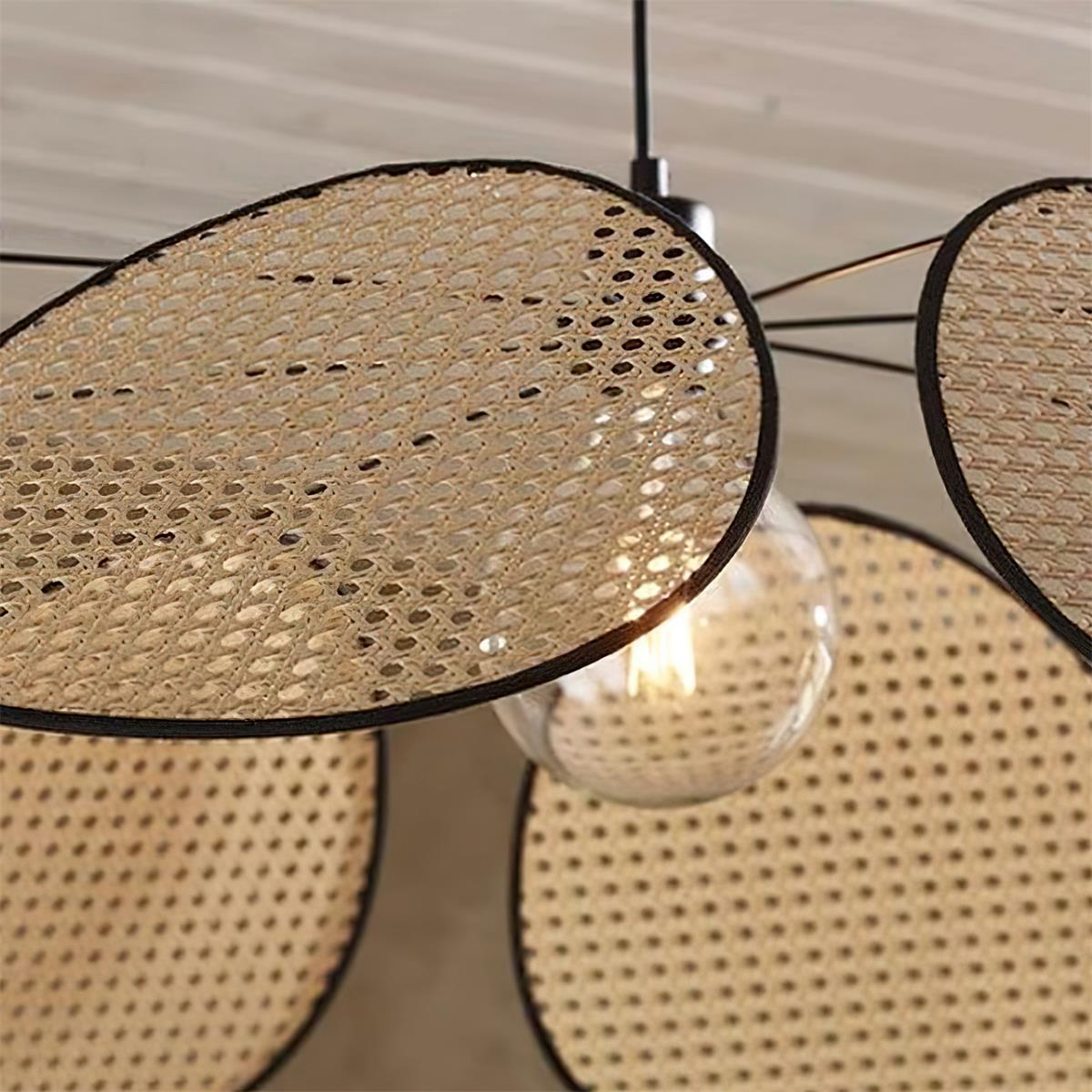 Chandelier with Rattan Petals and Metal Frame Ambient Bohemian - Letslighting