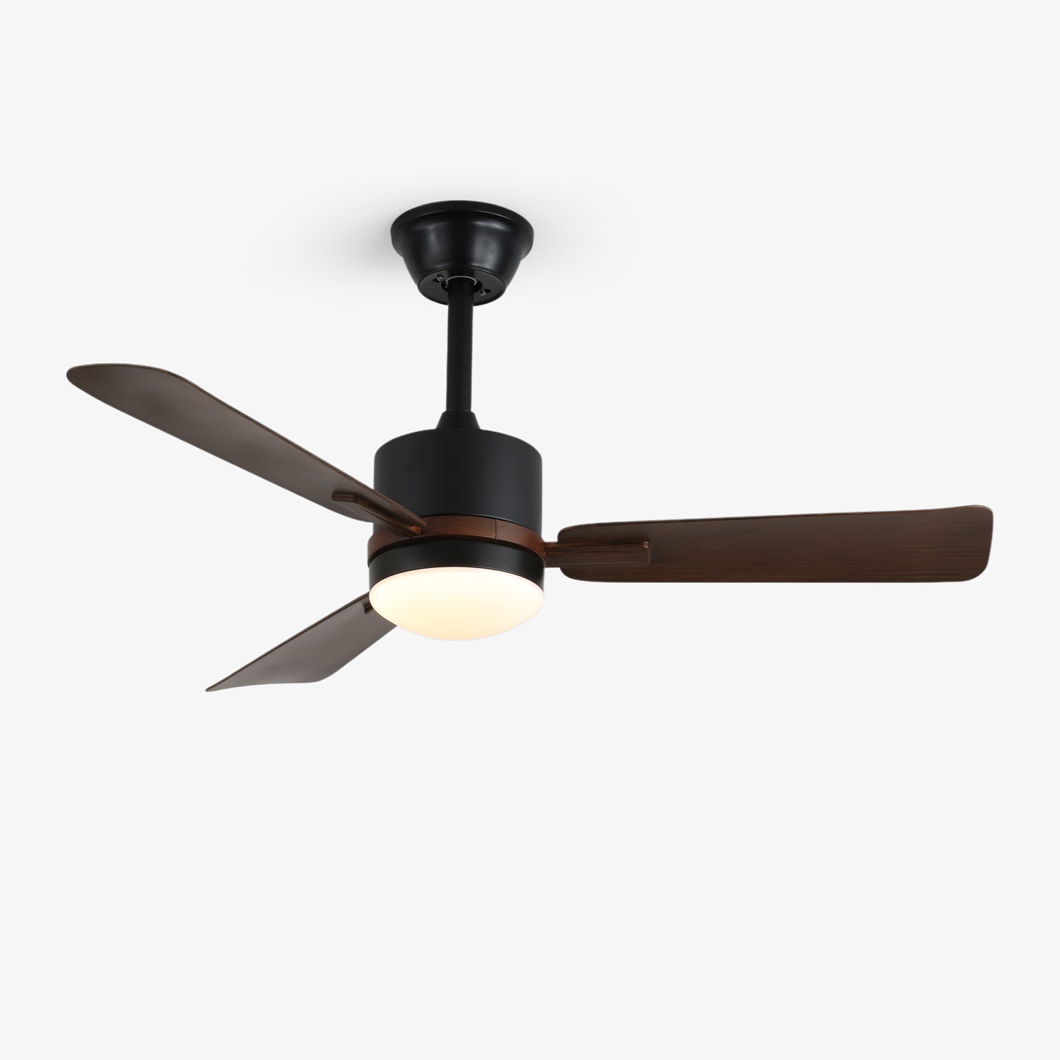 Ventilatore da soffitto Zeyra moderno in legno con luce e pale in noce