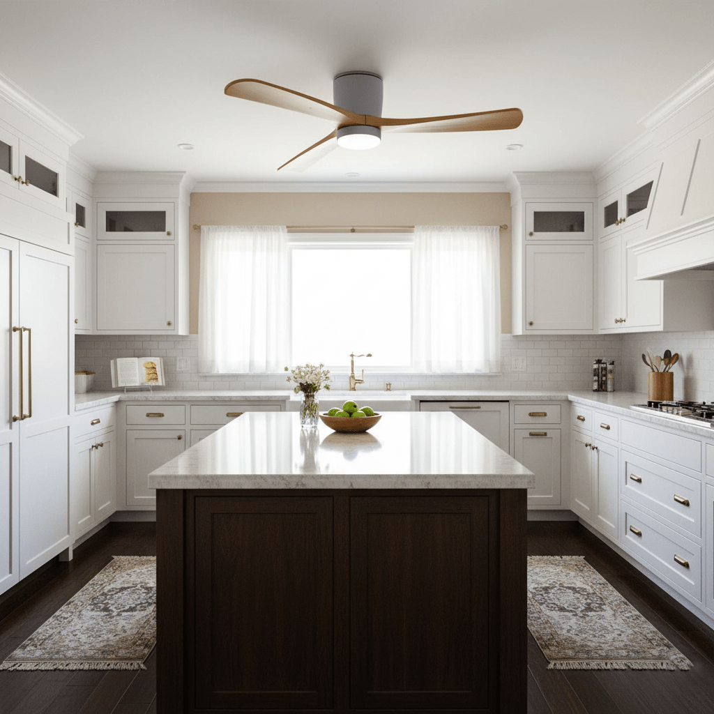 Ventilatore da soffitto Nordico Ezra con luce in un ambiente soggiorno moderno