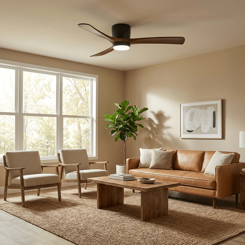 Ventilatore da soffitto Nordico Ezra con luce, illuminazione bianca fredda 6000K