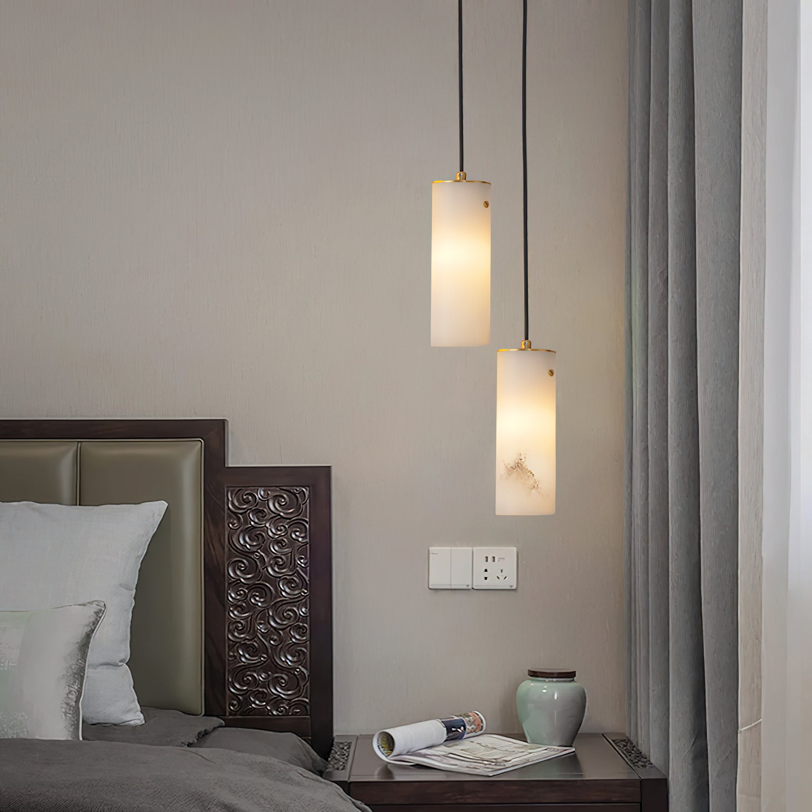 Lyvina Modern Minimalist Vertical Alabaster Pendant Light - Lamp Copper