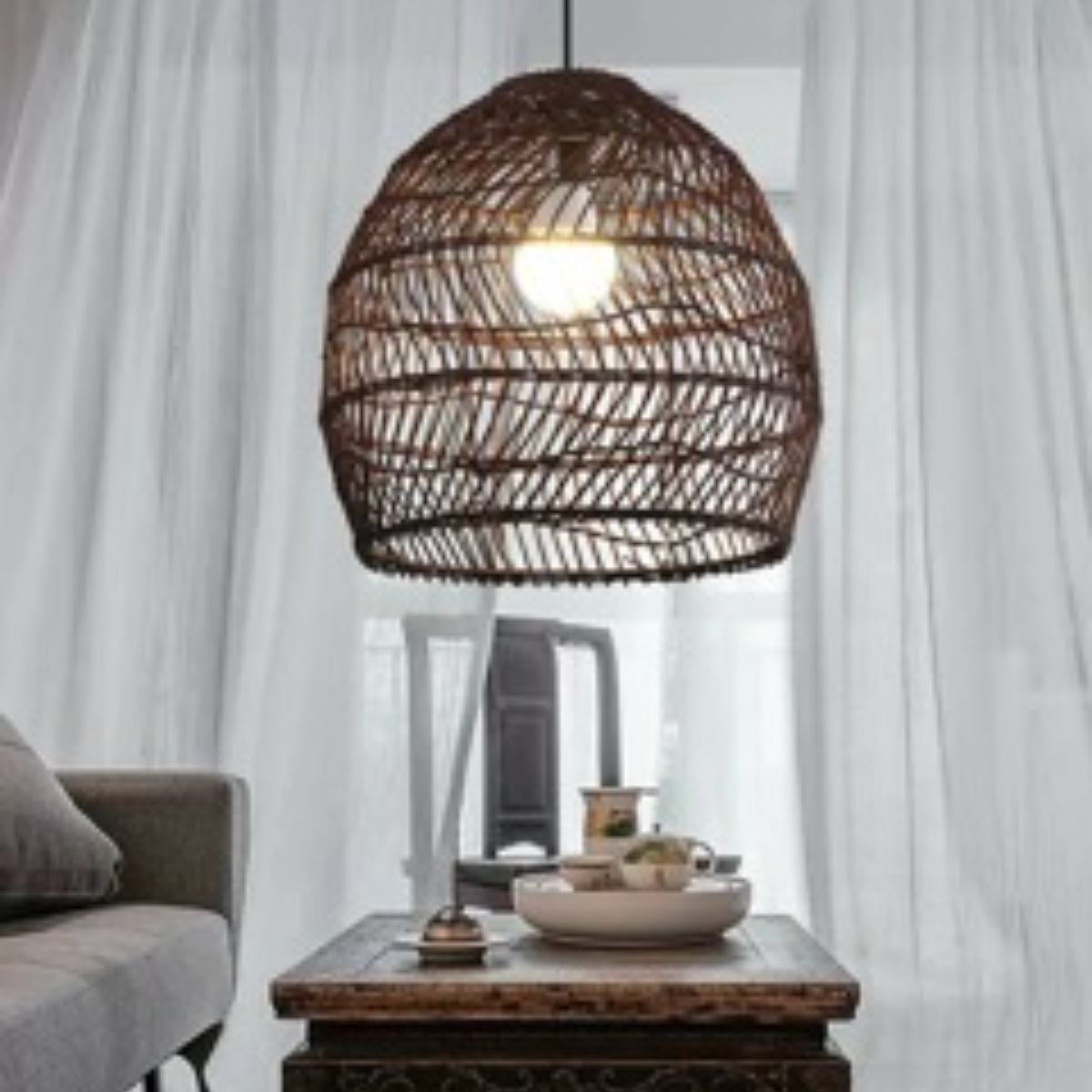 Muto Lampada a Sospensione LED di Design Retrò Nero/Legno per Soggiorno/Studio