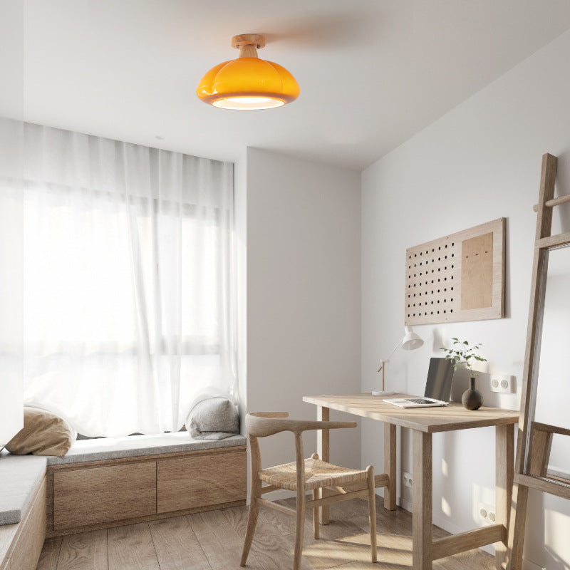 Valentina Moderno Vetro Legno Plafoniera Crema Bianco Arrancione Camera da Letto Soggiorno