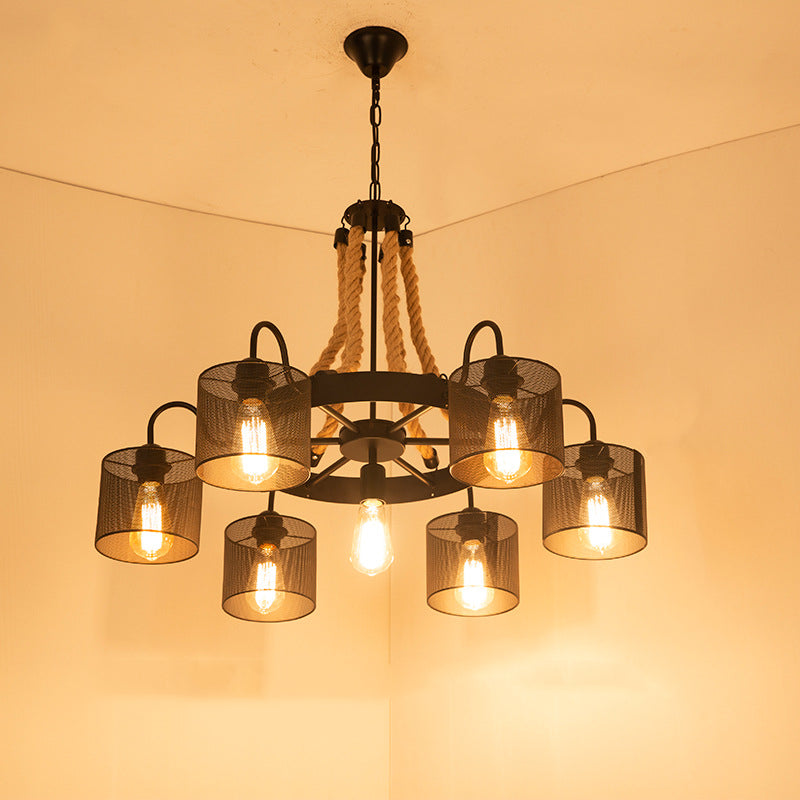 Epoch Vintage Metallo/Corda LED Sospensione Nero Soggiorno/Bar/Ristorante