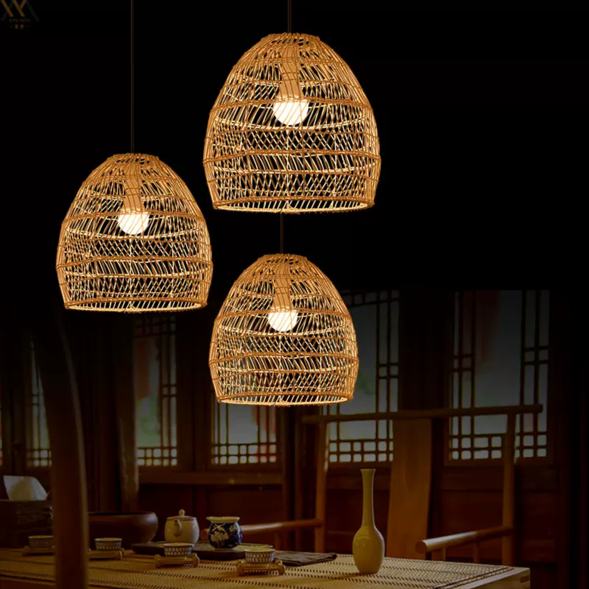 Muto Lampada a Sospensione LED di Design Retrò Nero/Legno per Soggiorno/Studio