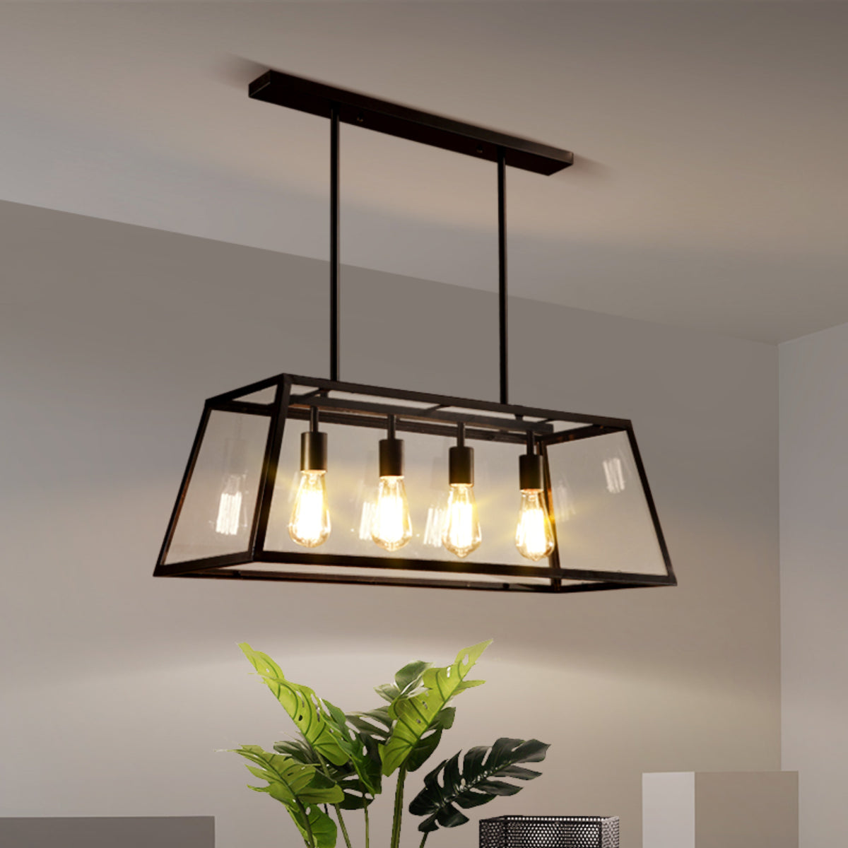 Epoch Lampada a Sospensione LED Industriale Moderna in Metallo Nero/Vetro per Cucina/Camera da Letto/Soggiorno