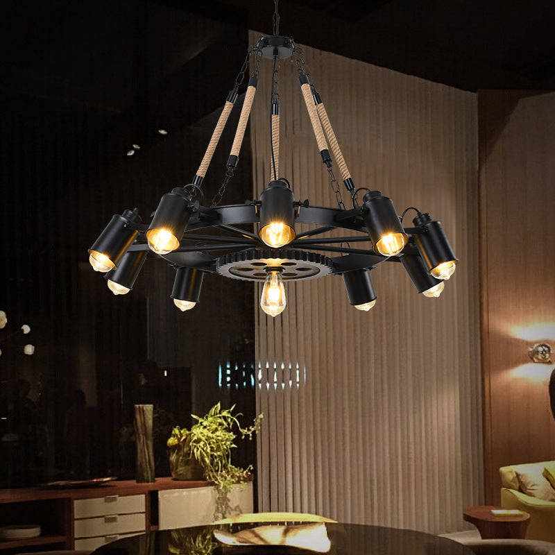 Epoch Industriale Metallo/Rattan LED Sospensione Nero Soggiorno/Bar/Ristorante