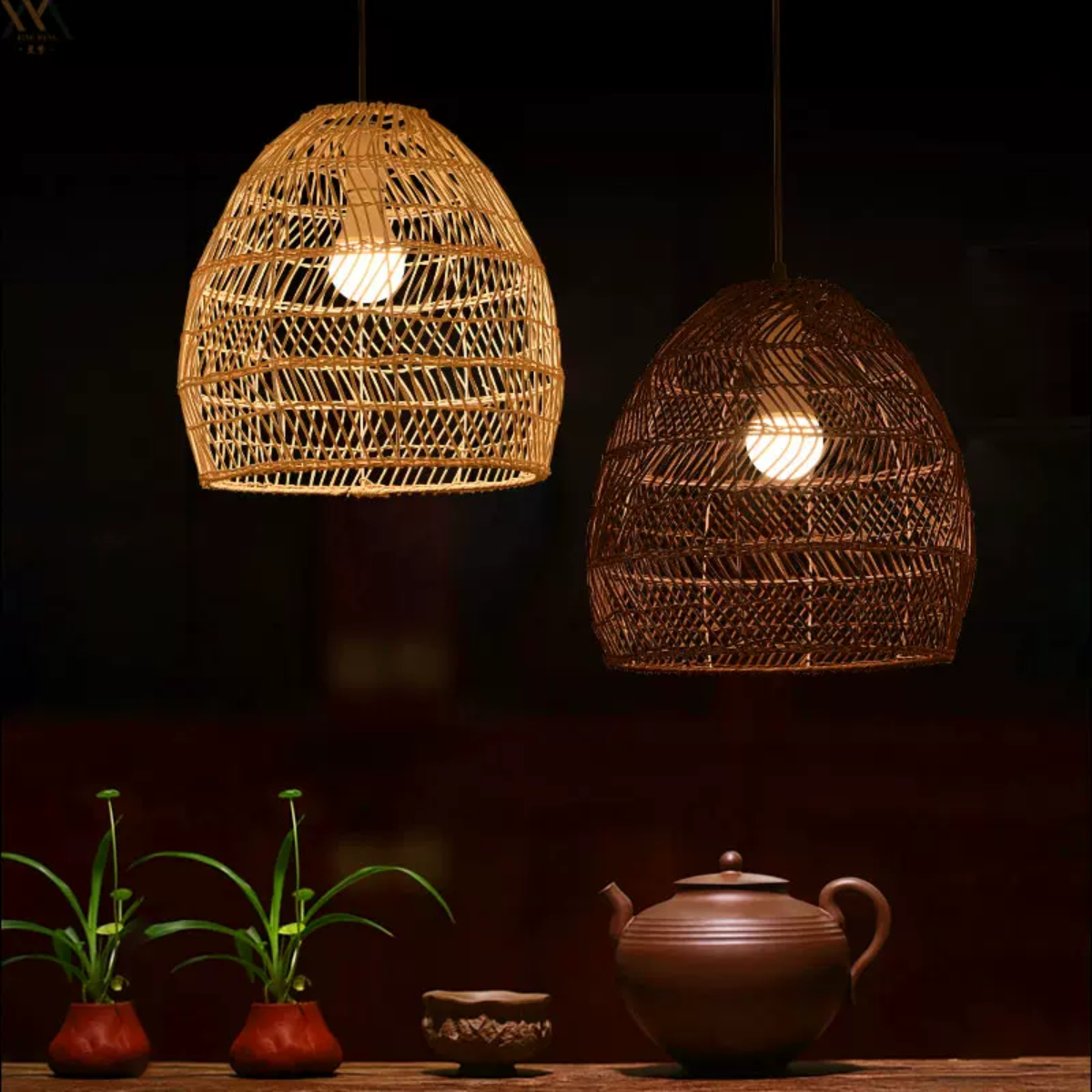 Muto Lampada a Sospensione LED di Design Retrò Nero/Legno per Soggiorno/Studio