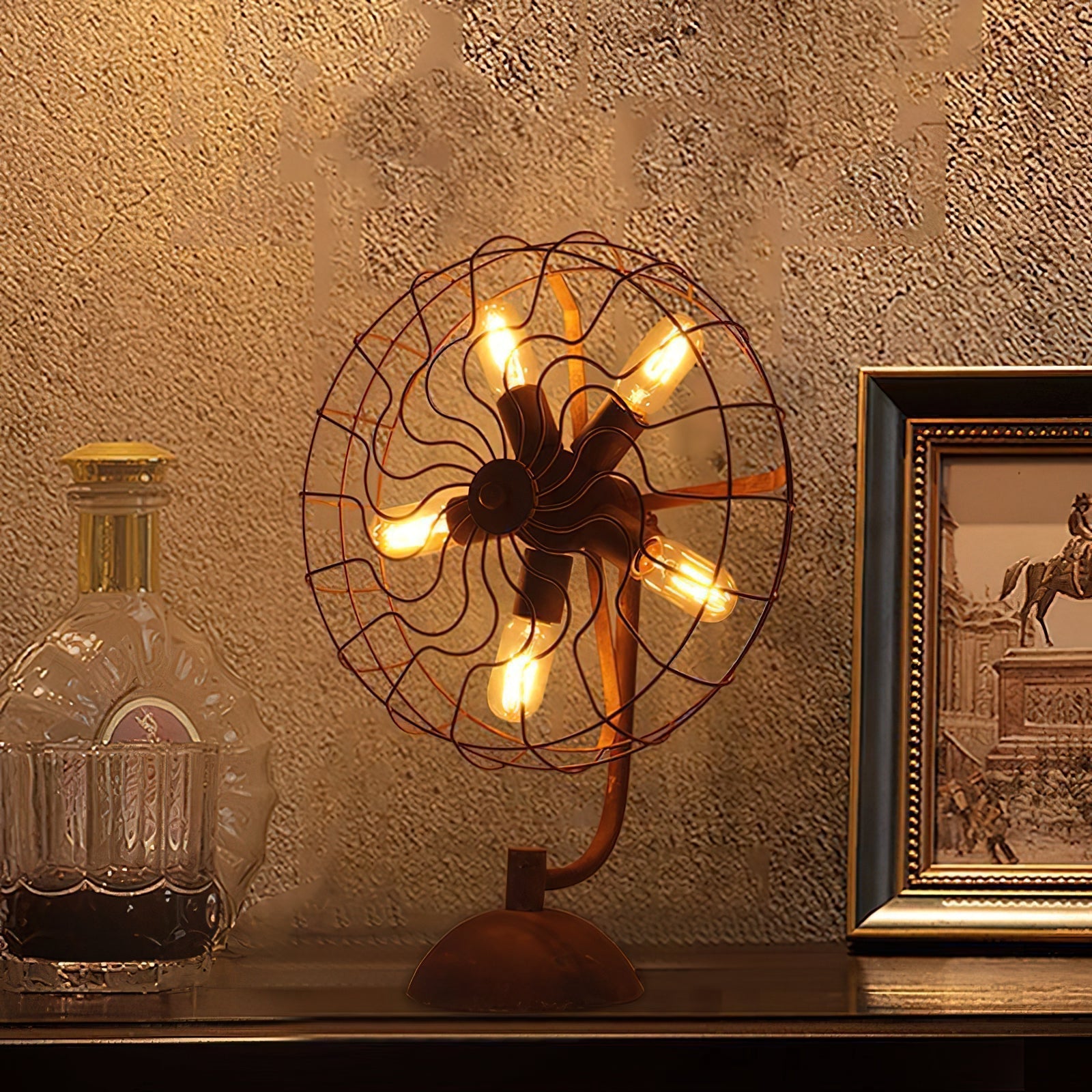 Old Style Fan Table Lamp - Lamp Copper
