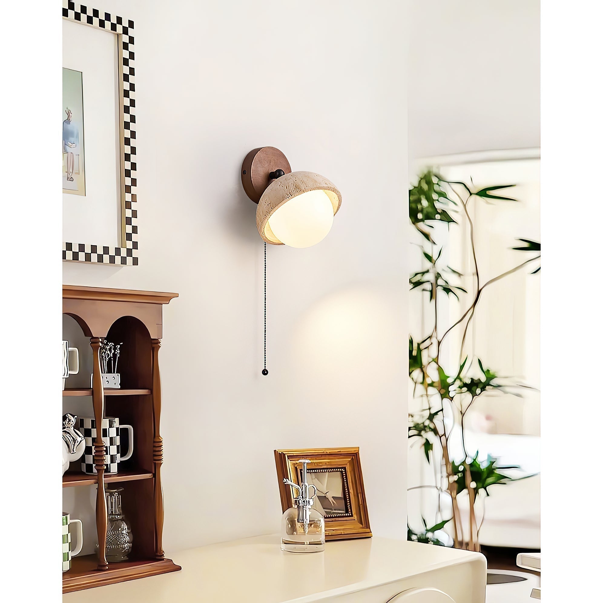 Myrinir Modern Minimalist Wood Travertine Wall Lamp - Lamp Copper