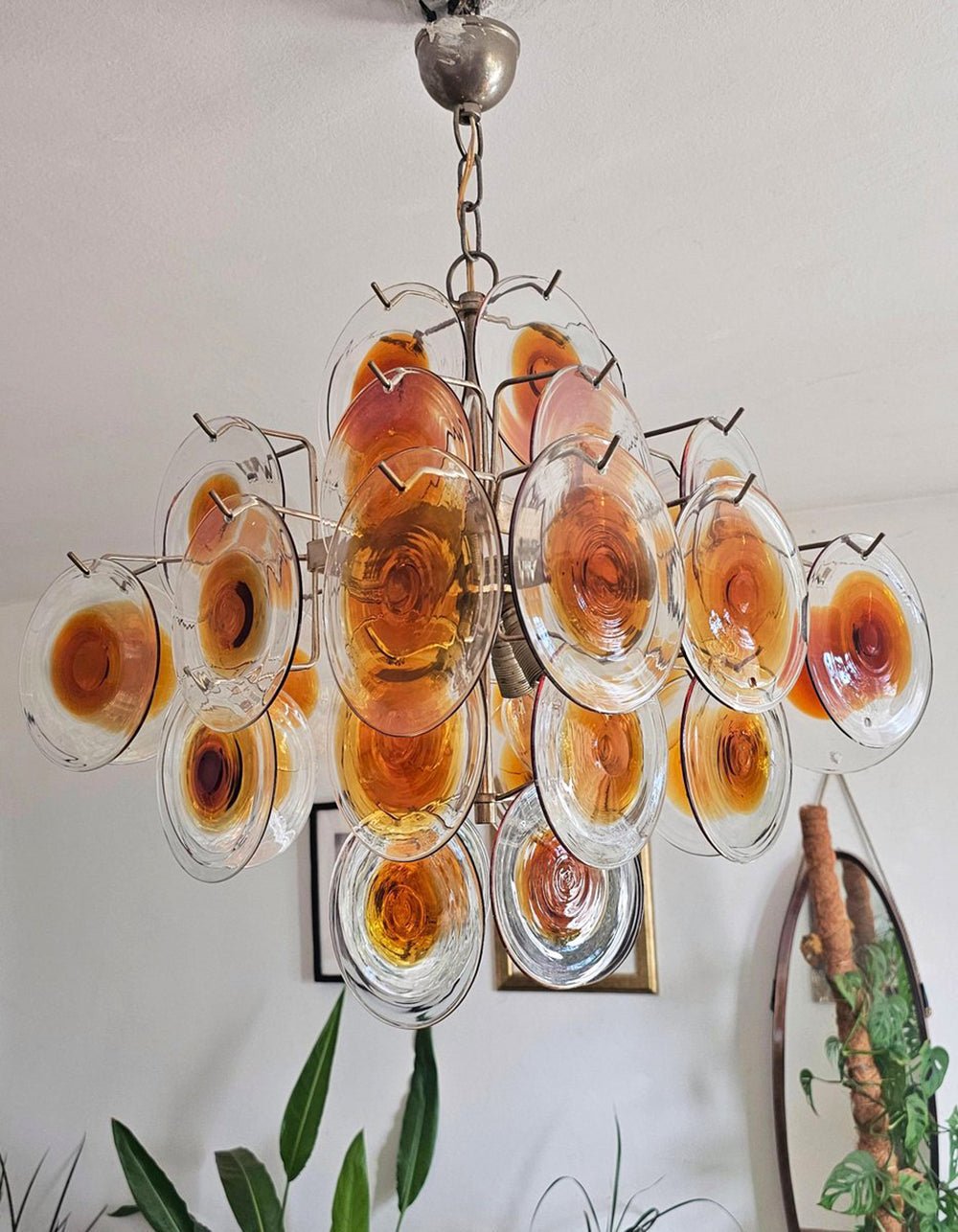 Aurora Chandelier Murano Glass Disc Mid Century - Blowlighting