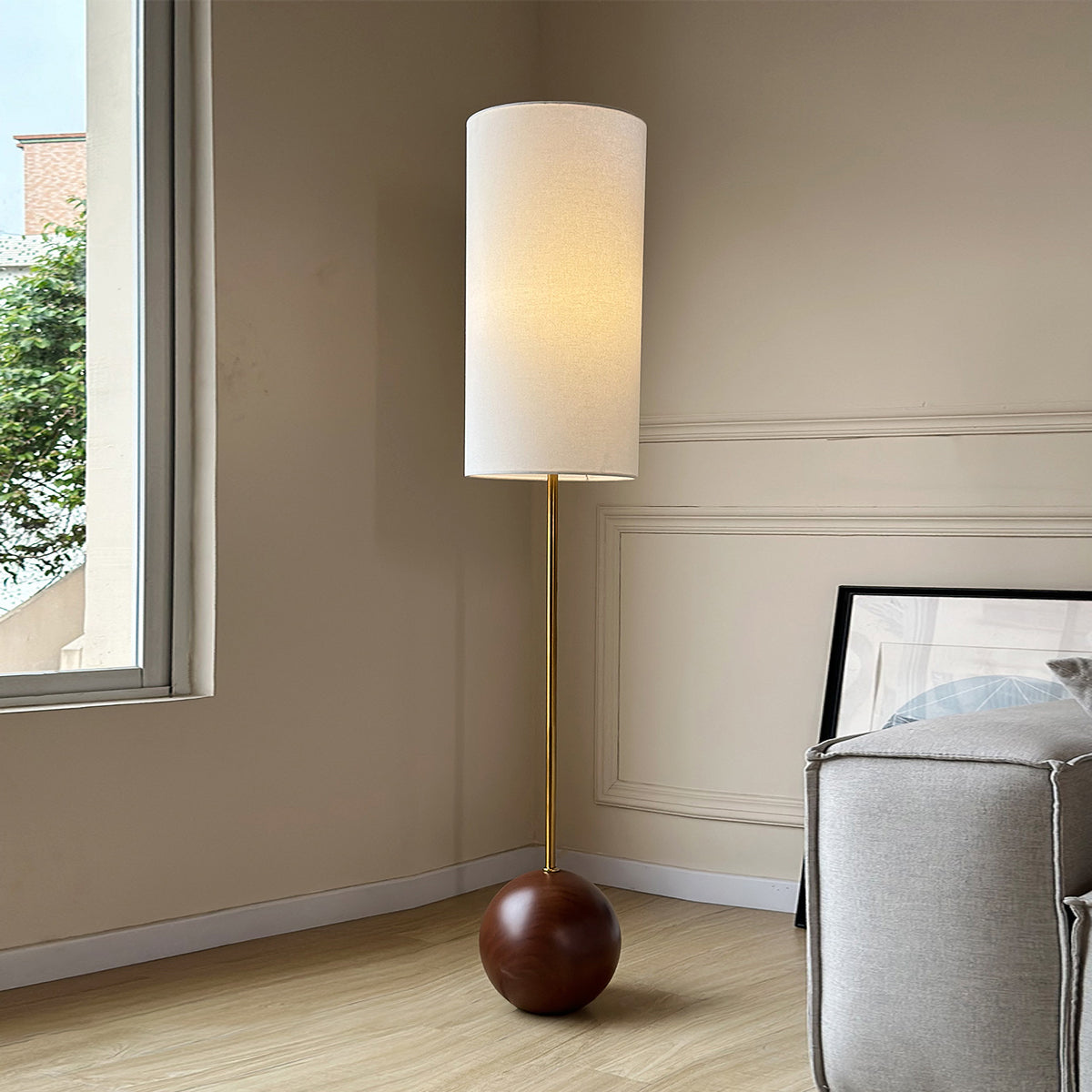 Orbis Wooden Sphere Floor Lamp - Lamp Copper