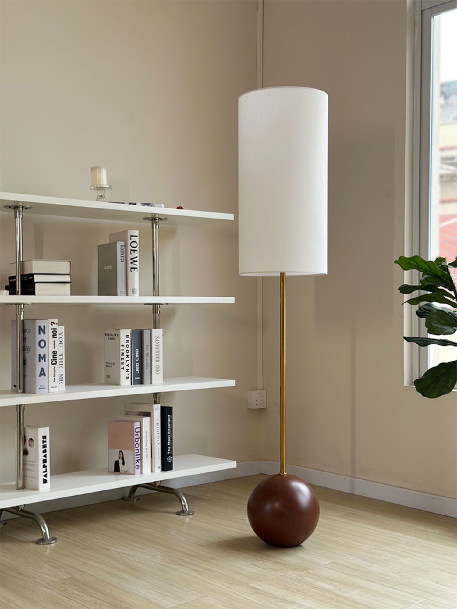 Orbis Wooden Sphere Floor Lamp - Lamp Copper