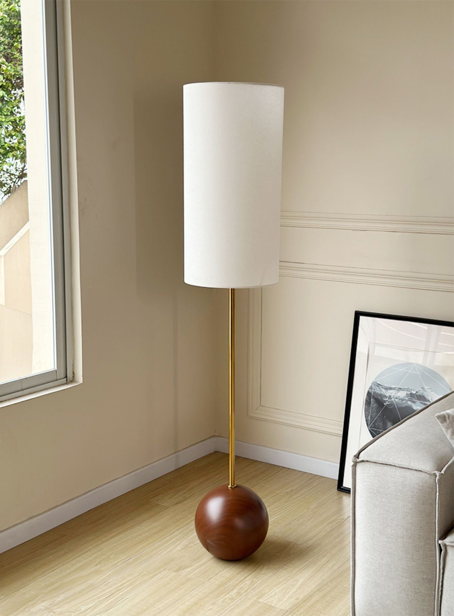 Orbis Wooden Sphere Floor Lamp - Lamp Copper