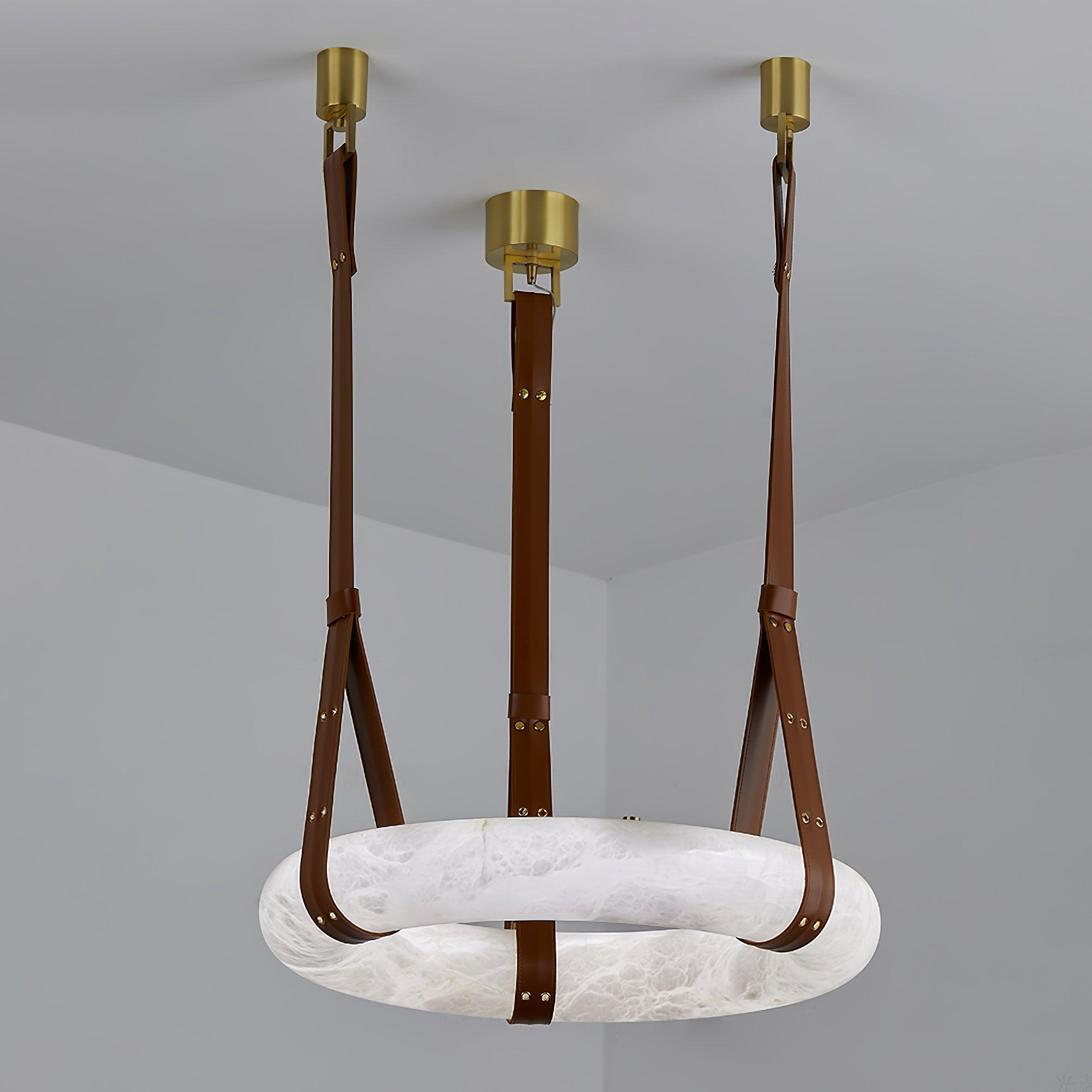 Étoile Pendant Light Alabaster Ring Leather Straps Scandinavian - Letslighting