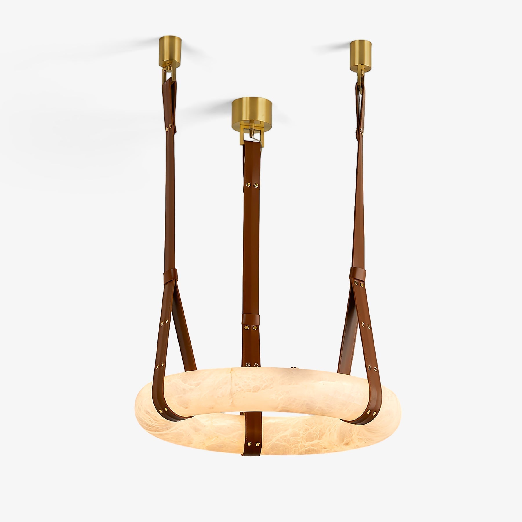 Étoile Pendant Light Chandelier Alabaster Ring Triple Leather - Letslighting