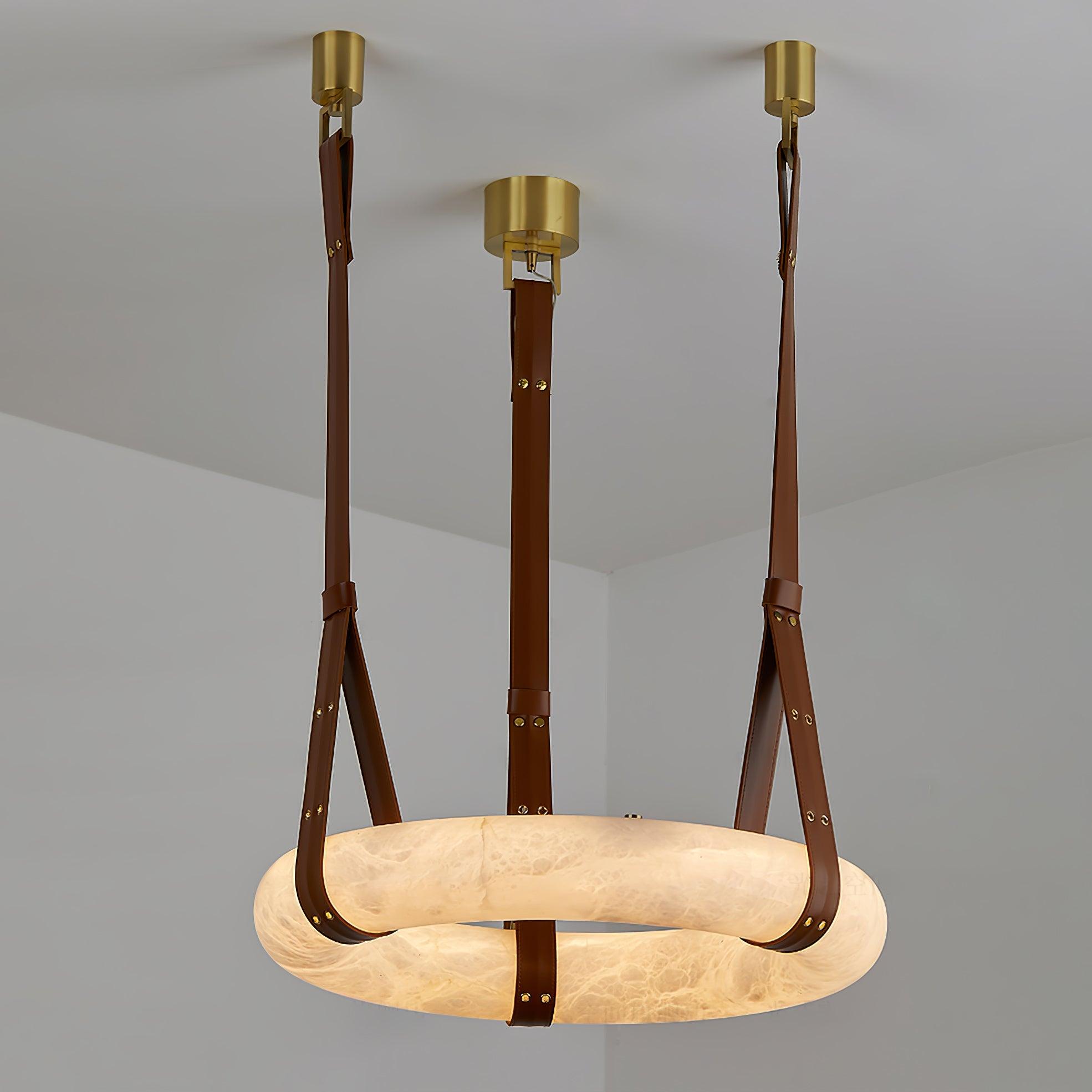 Étoile Pendant Light Alabaster Ring Leather Straps Scandinavian - Letslighting