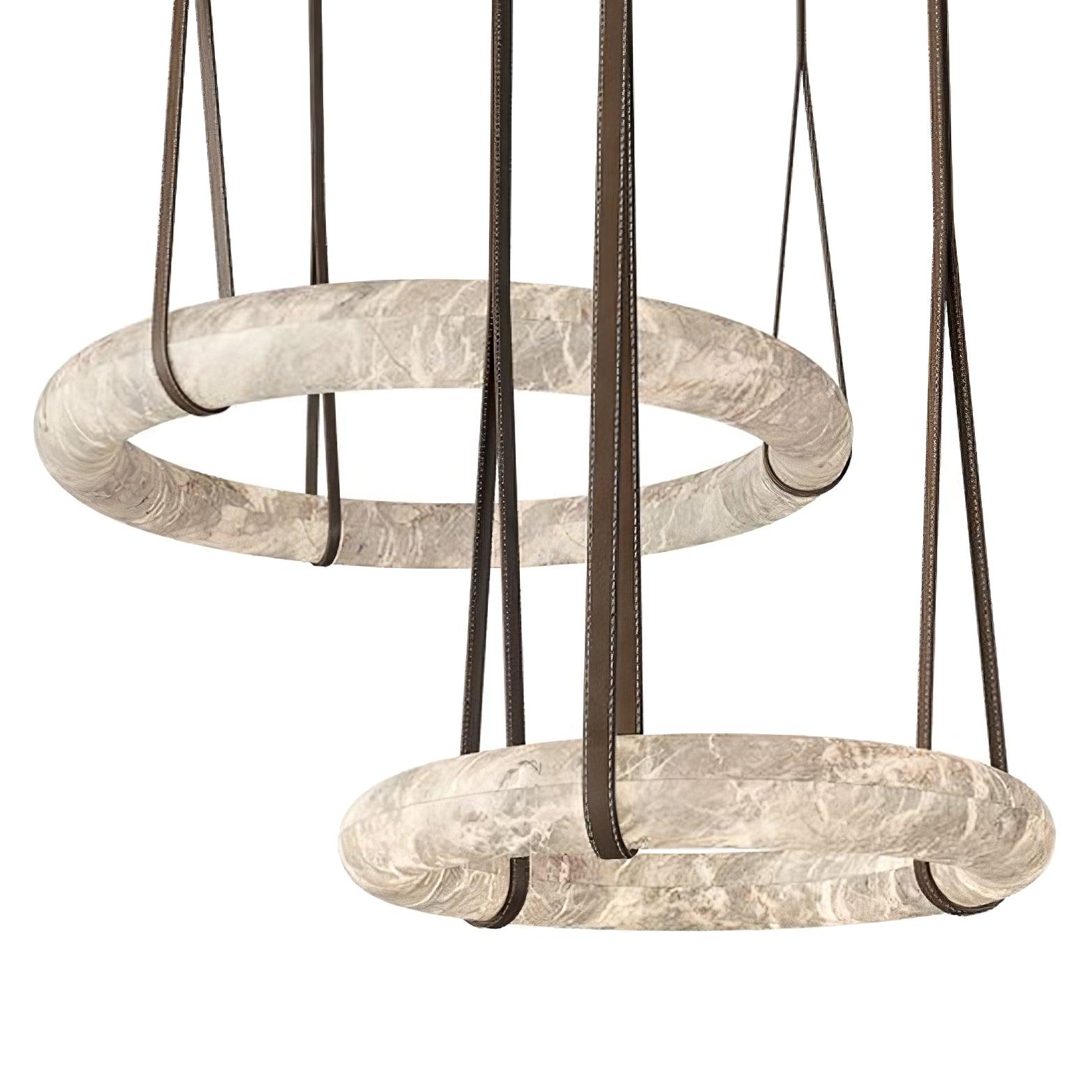 Étoile Pendant Light Alabaster Ring Leather Straps Scandinavian - Letslighting