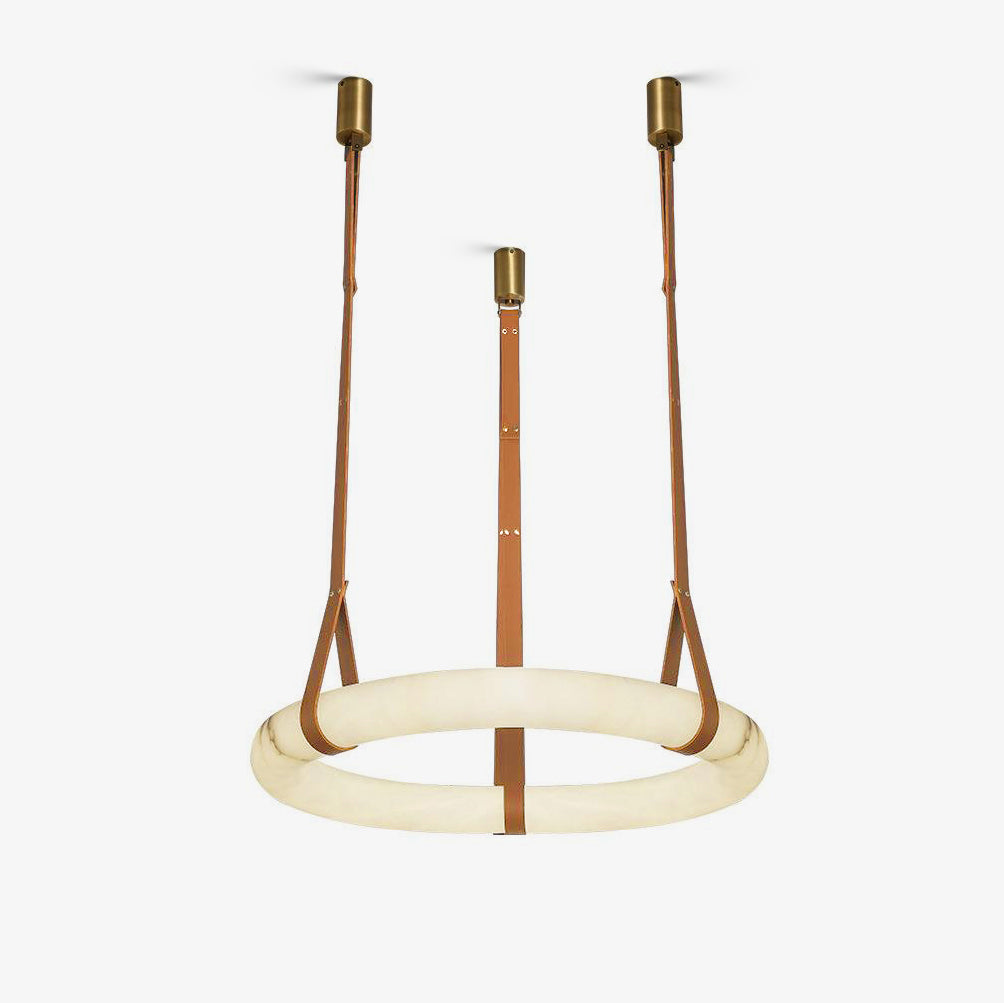 Étoile Pendant Light Chandelier Alabaster Ring Triple Leather - Letslighting