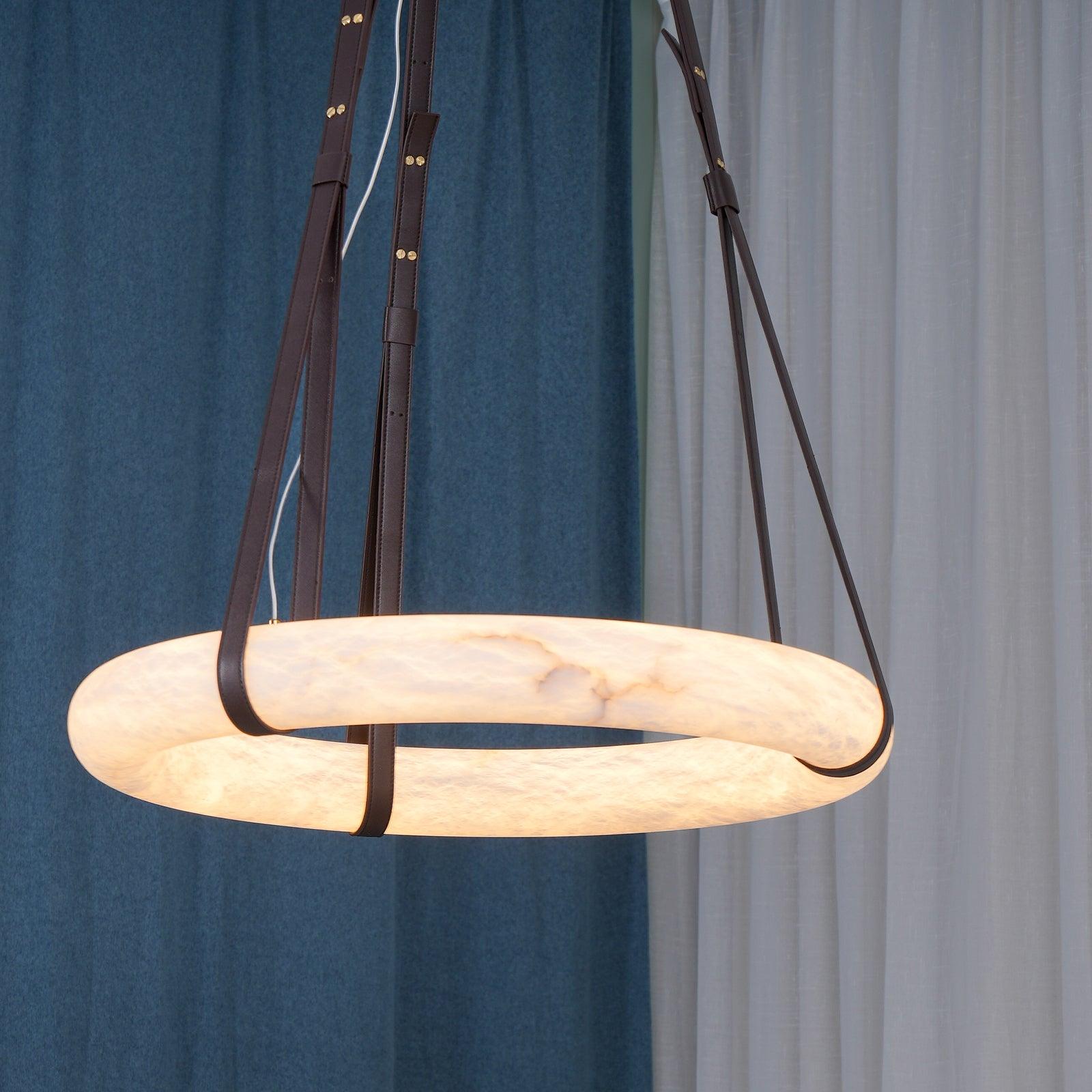 Étoile Pendant Light Alabaster Ring Leather Straps Scandinavian - Letslighting