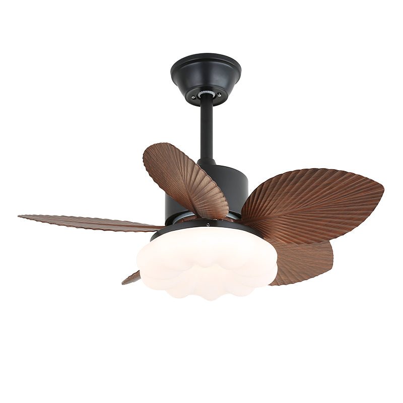 Ventilatore da soffitto con luce Liora in legno tropicale, che mostra diverse finiture del corpo