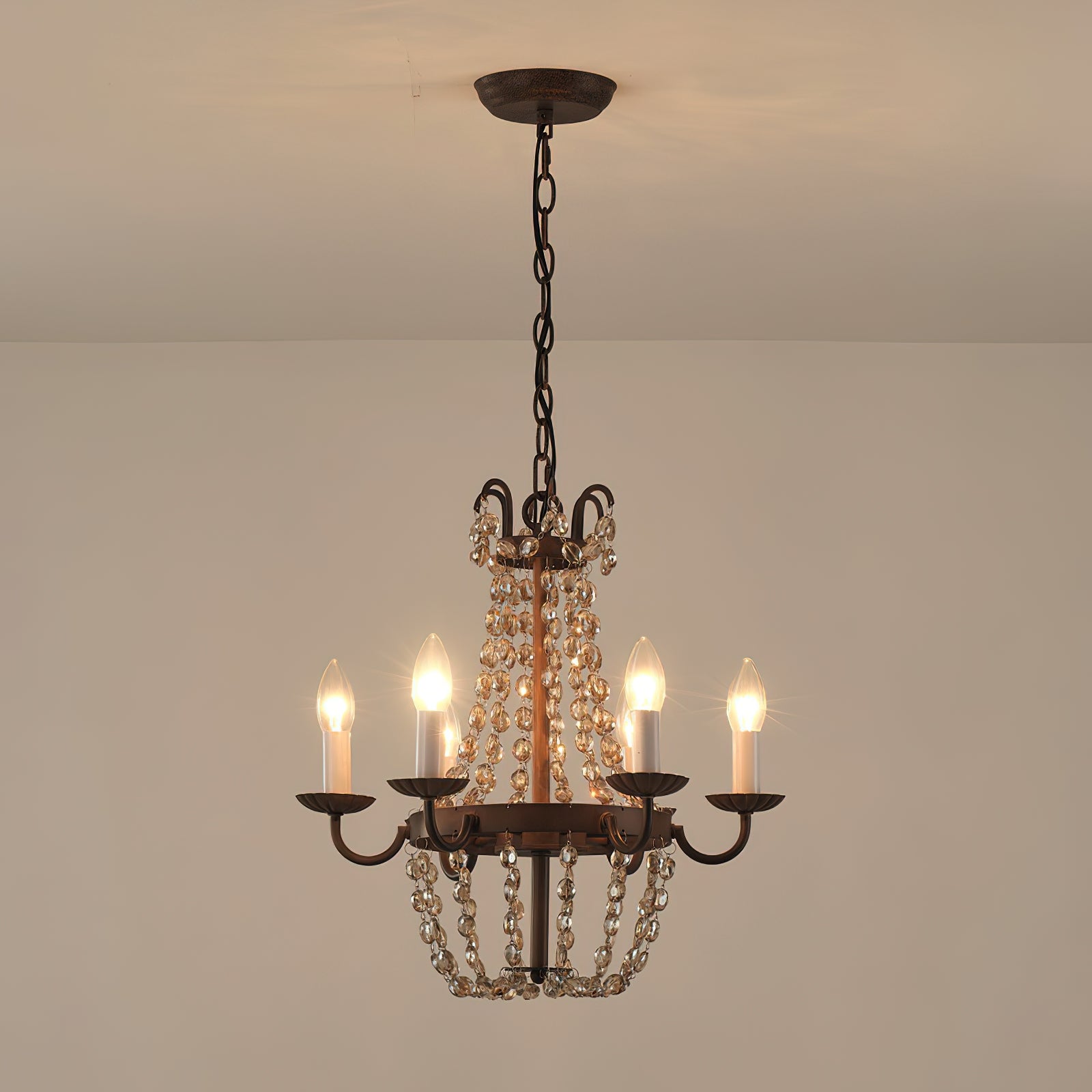 Oraeisra Vintage Flea Market Crystal Chandelier - Lamp Copper