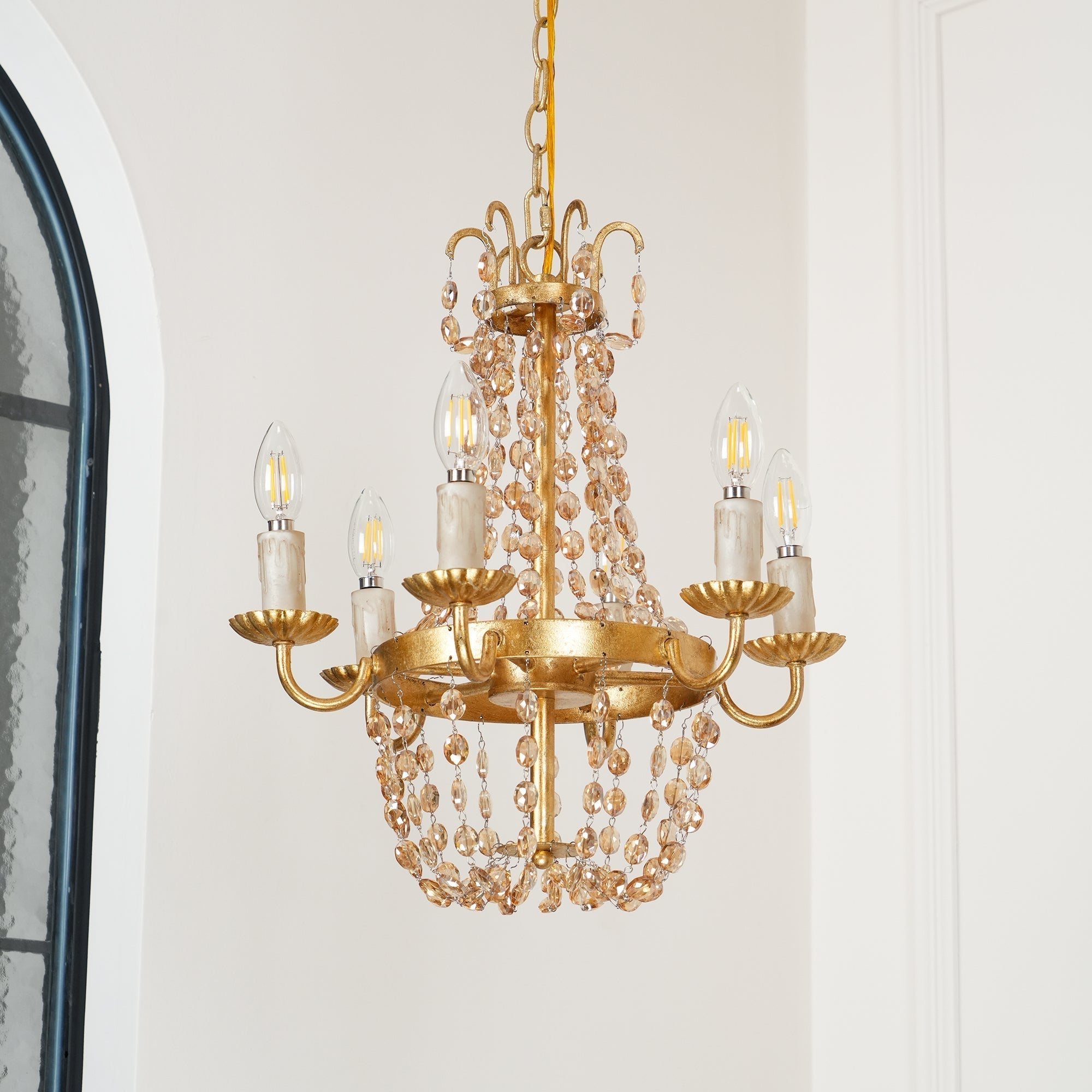 Oraeisra Vintage Flea Market Crystal Chandelier - Lamp Copper