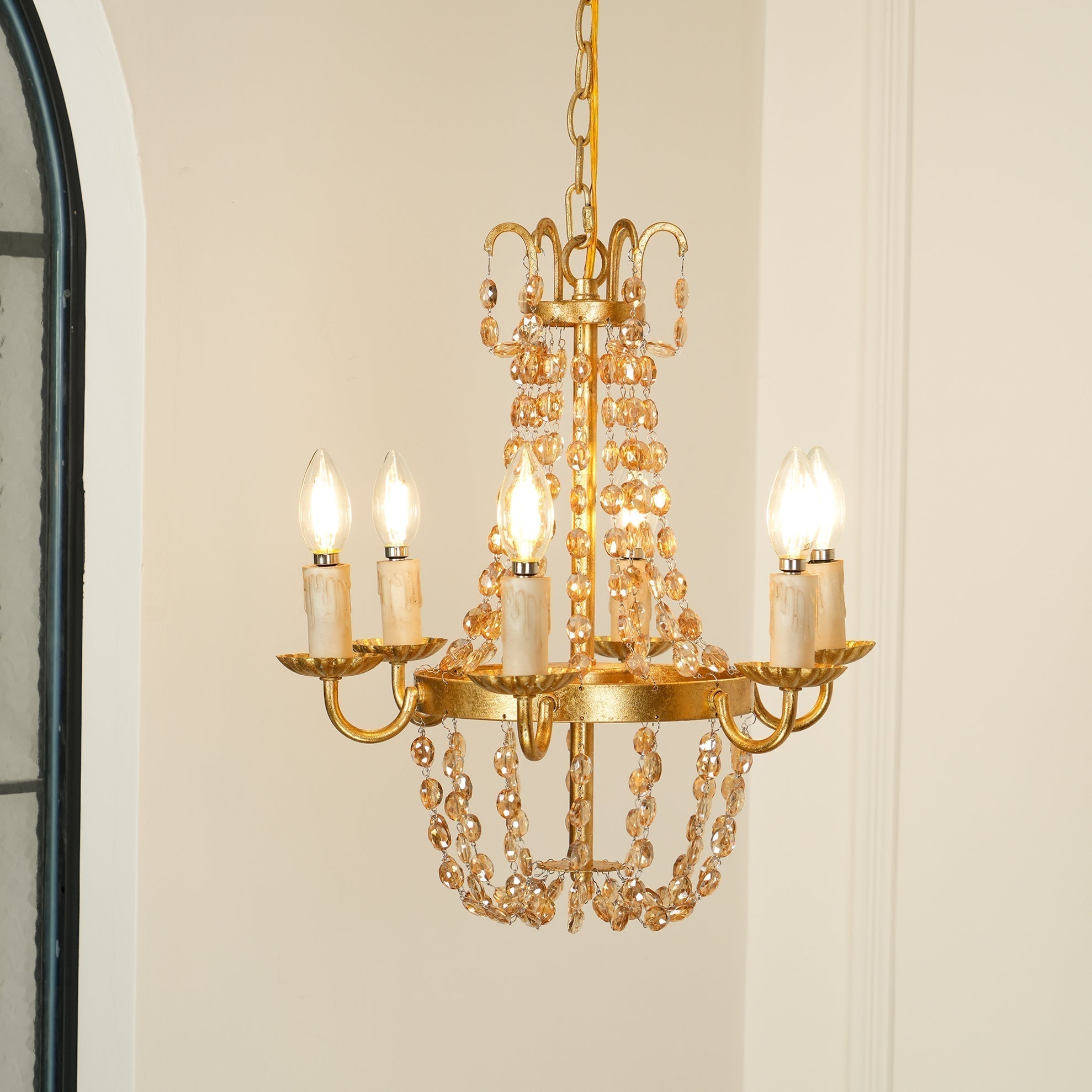 Oraeisra Vintage Flea Market Crystal Chandelier - Lamp Copper