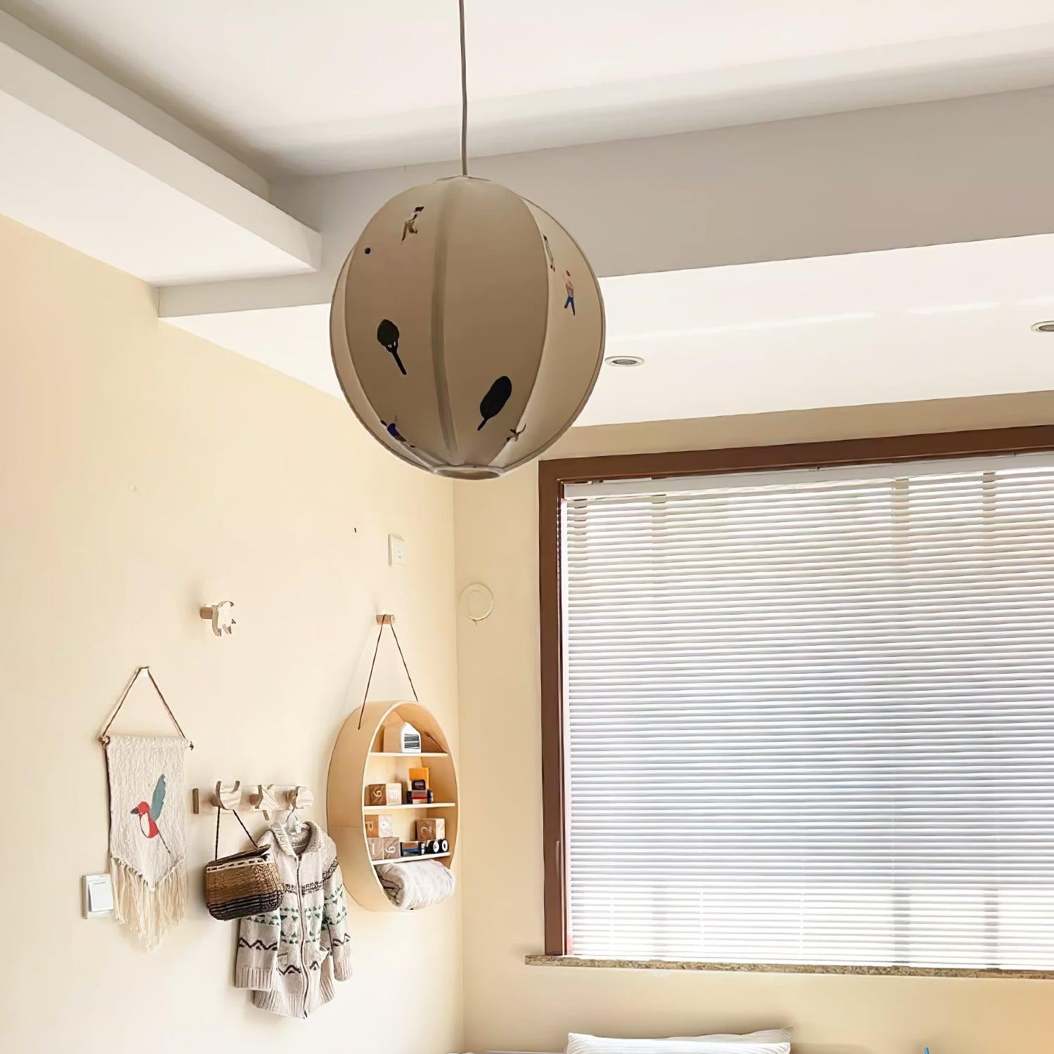 Ritta Lampada a Sospensione con Sfera di Carta e Disegno