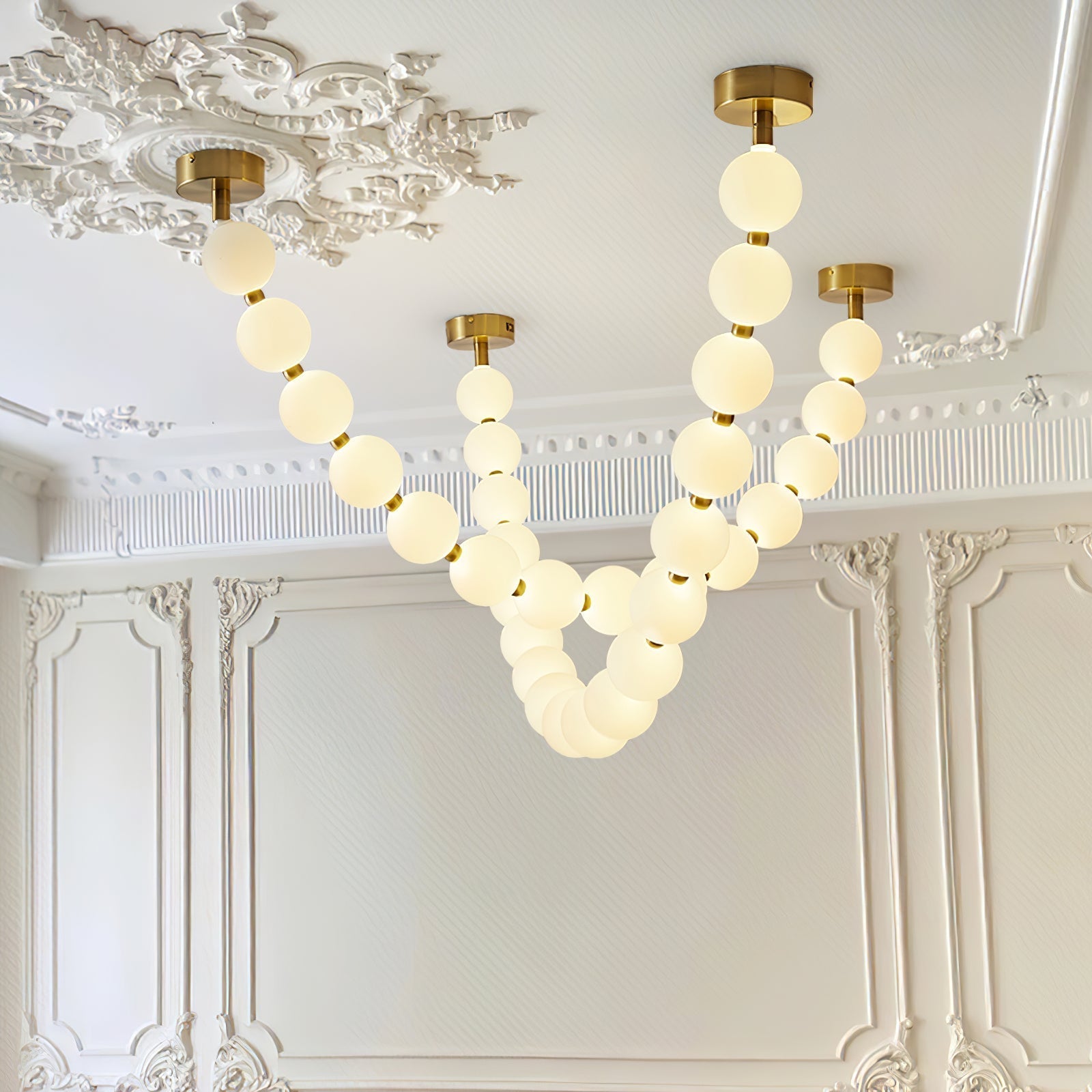 Pearl Glass Necklace Balls Chandelier - Blowlighting