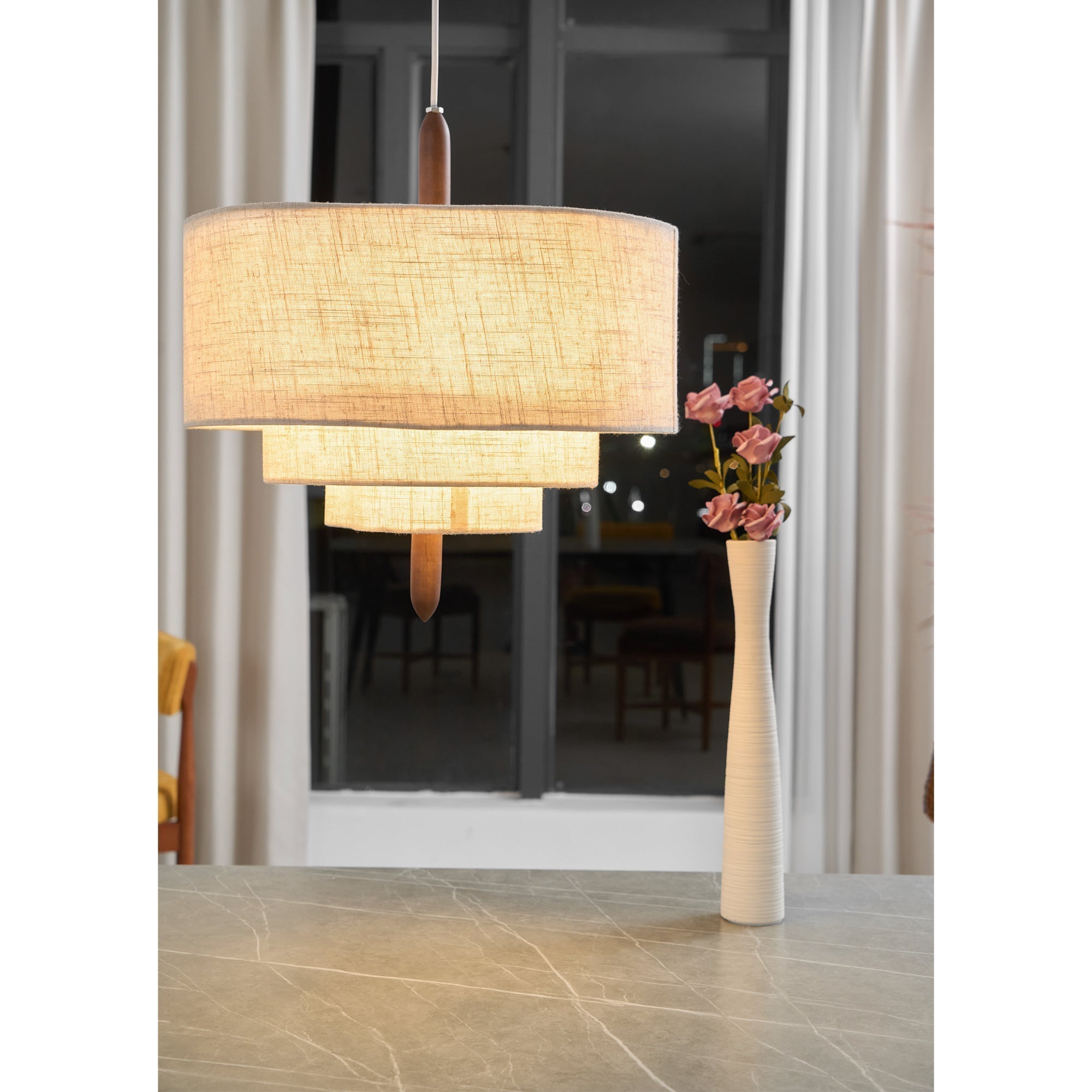 Altheus Premium Nordic Pebble Fabric Metal Pendant Lamp - Lamp Copper