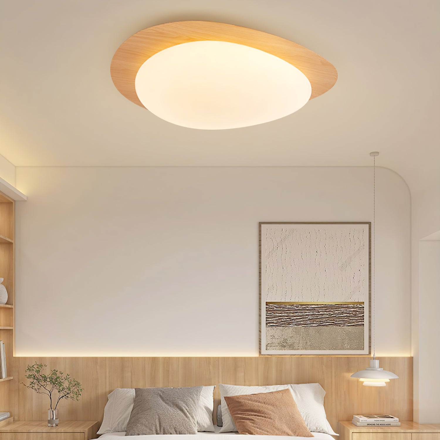 Muto Lampada da Soffitto a Forma di Ciottolo in Noce