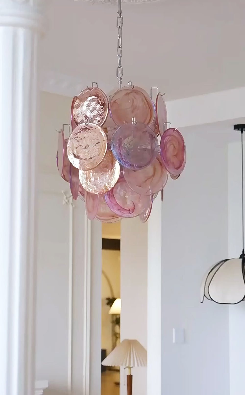 Aurora Chandelier Pink Murano Glass Disc Vintage Charm - Neutralighting