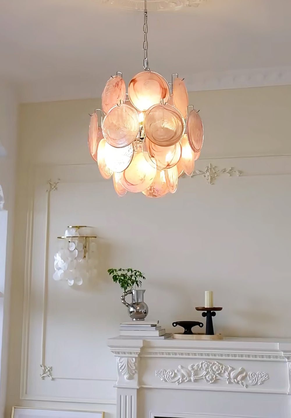 Aurora Chandelier Pink Murano Glass Disc Vintage Charm - Neutralighting